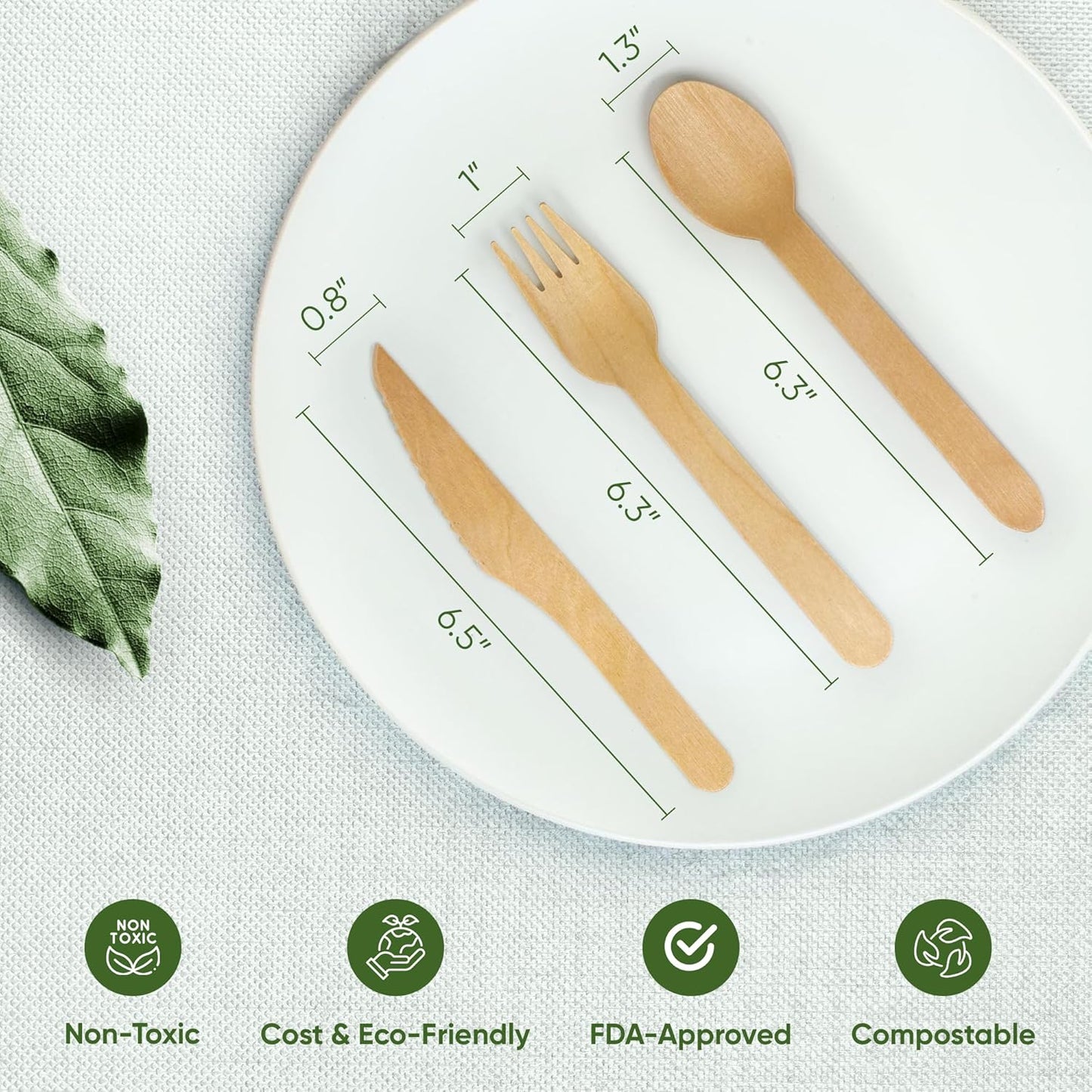 100% Compostable Wooden Cutlery Set (360 PCS - 150 Forks, 125 Spoons, 85 Knives) Eco-Friendly, Natural, Biodegradable Disposable Utensils Set | Birch Wood Disposable Forks, Knives, and Spoons