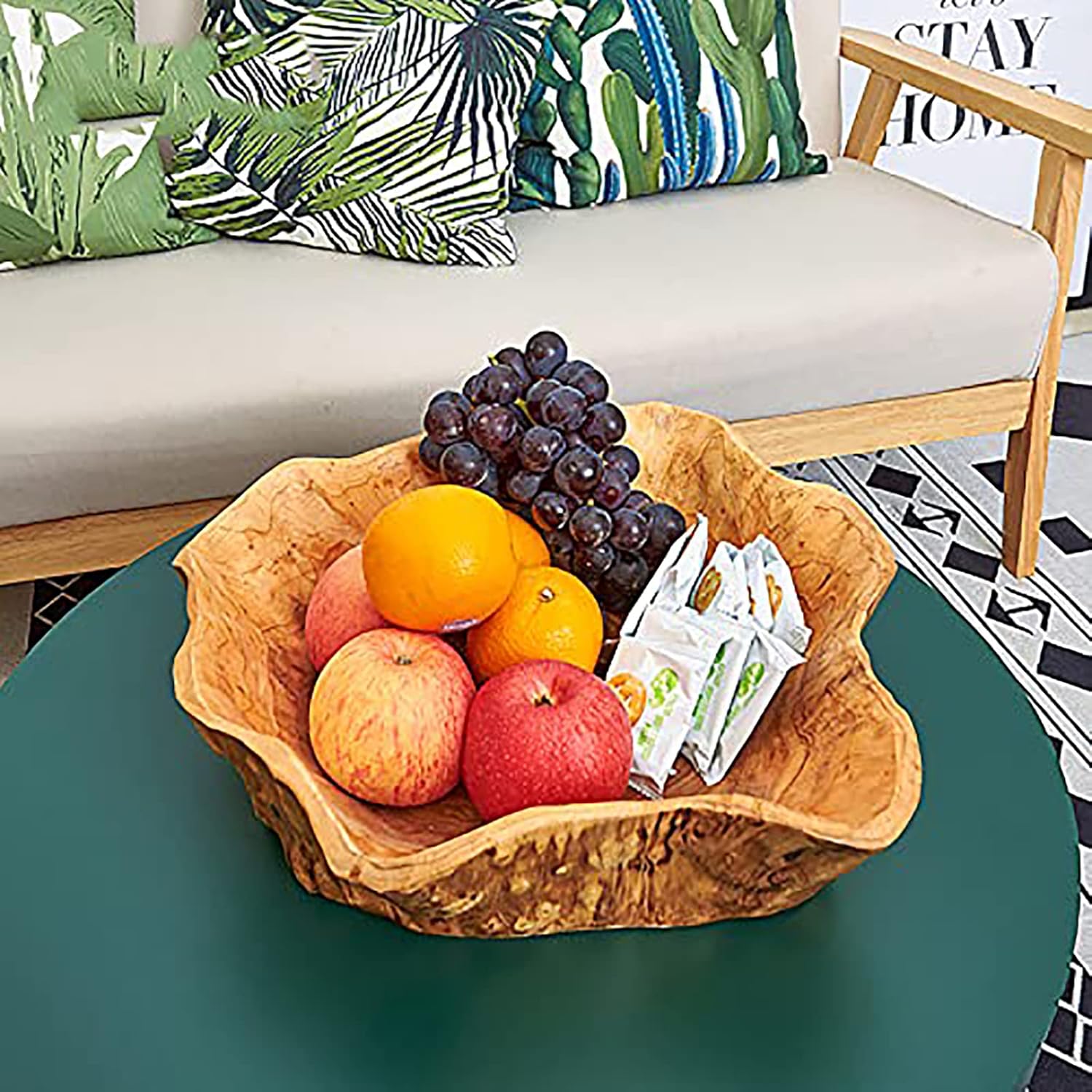 Wooden Bowl(10-12In),Handmade Natural Root Carving Bowl Fruit Salad Bowl