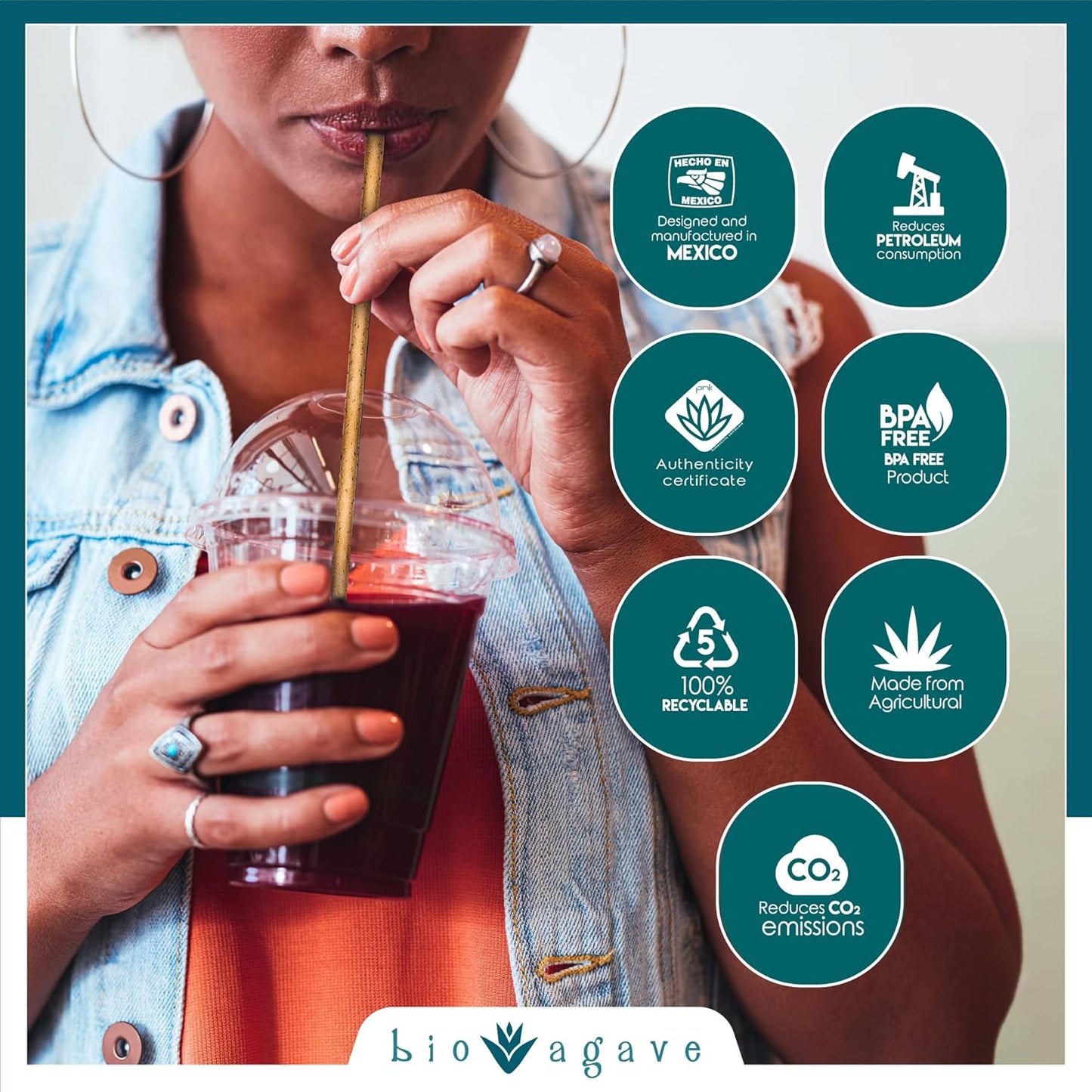 Biodegradable 8.25" Standard Straws Made From Agave Fibers 150 Pcs | Plant-Based Eco-Friendly Products |Reusable Straws | Plastic-Free | Gluten-Free