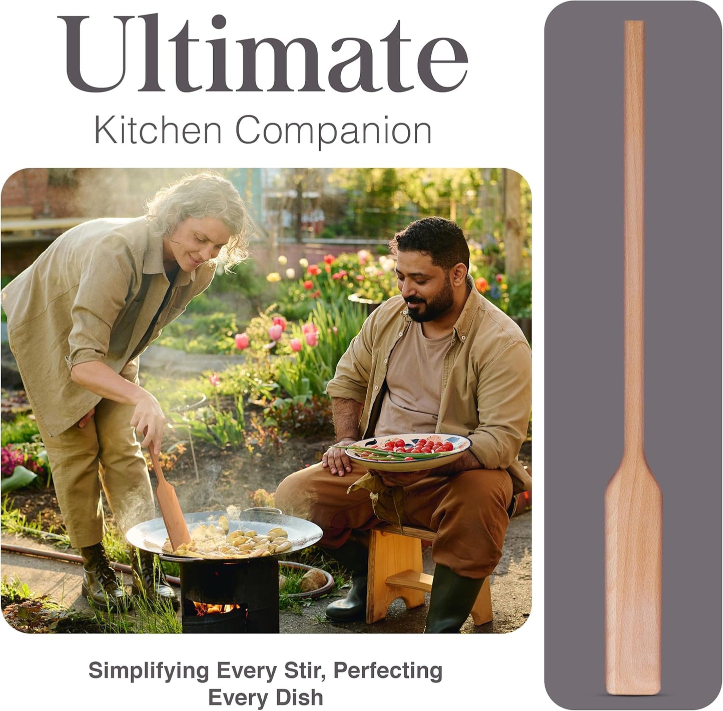 Flat Wooden Spatula for Cooking - 24" Long Wooden Stirring Paddle for Cooking, Mixing, Brewing in Big Stock Pots, Hand-Held Beech Wood Pot Stirrer Wooden Spoon for Kitchen