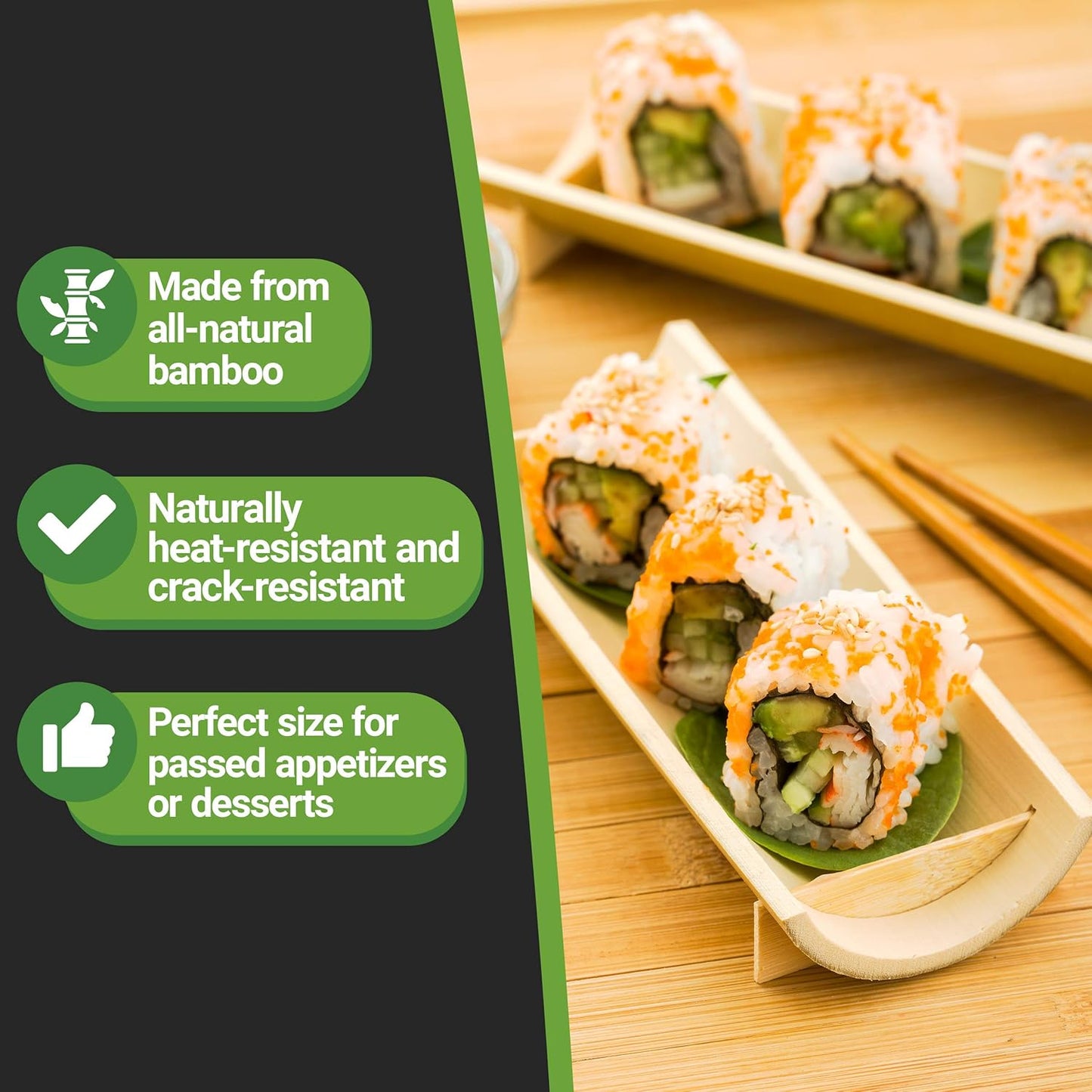 Restaurantware 6 Inch X 2.25 Inch Bamboo Canoe Dishes, 100 Large Bamboo Serving Boats - Heat Resistant, Disposable, Natural Bamboo Sushi Canoe Plates, for Parties or Catering - Restaurantware