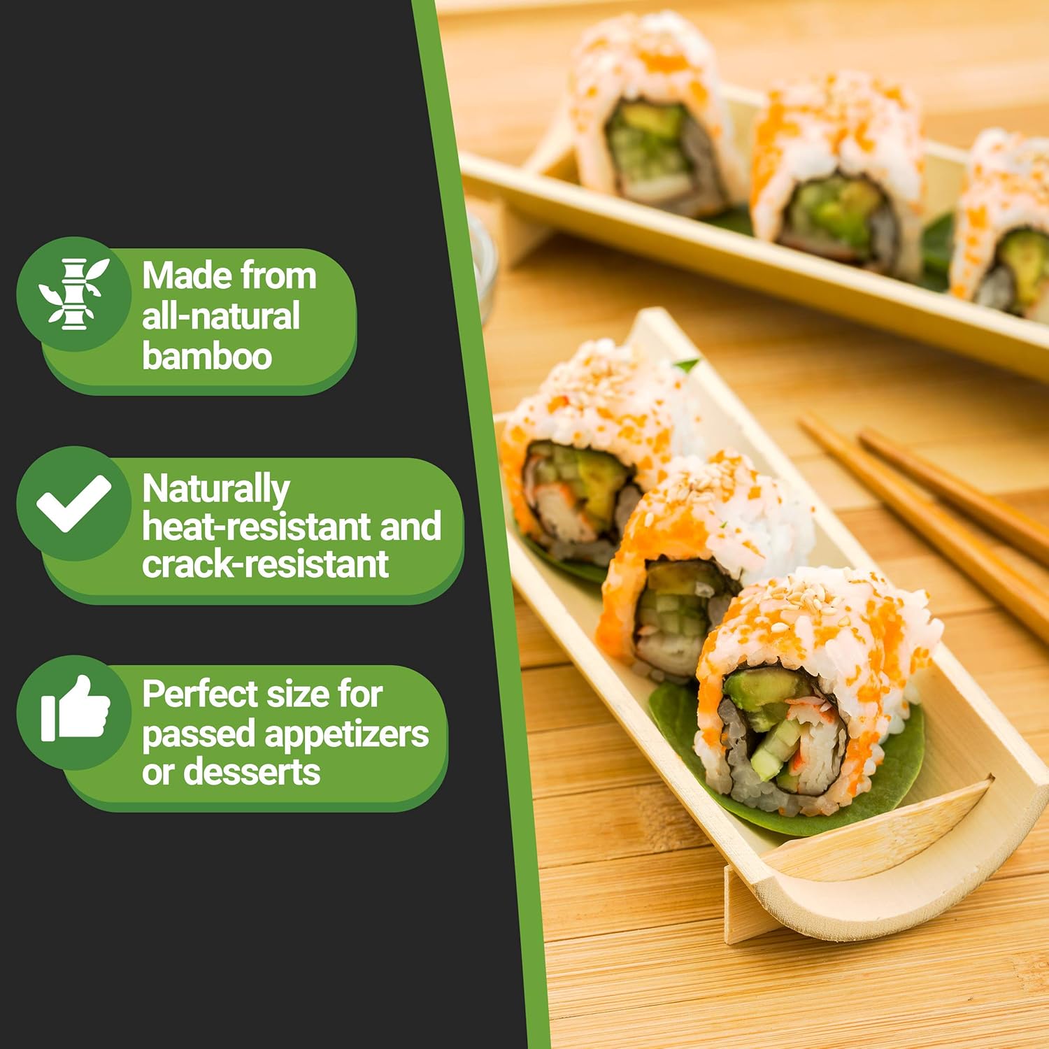Restaurantware 6 Inch X 2.25 Inch Bamboo Canoe Dishes, 100 Large Bamboo Serving Boats - Heat Resistant, Disposable, Natural Bamboo Sushi Canoe Plates, for Parties or Catering - Restaurantware