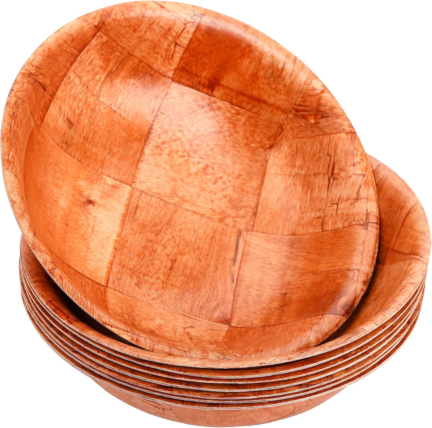 Elsjoy 8 Pack 8 Inch Wooden Woven Salad Bowl, Reusable Square Serving Bowl Woven Wood Mixing Bowl Set, Unbreakable Snack Bowls for Salad, Fruits, Snacks