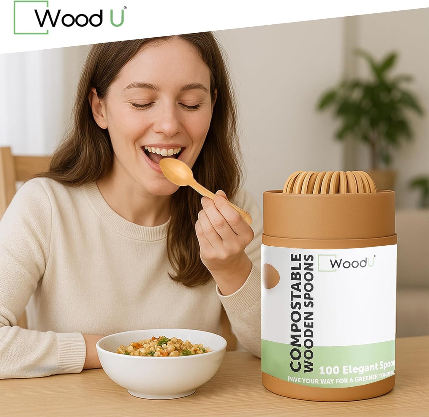 Disposable Wooden Spoons 7.75" - Serving Spoon for Eating - Cutlery Set Alternative to Plastic Spoons - Pack of 100