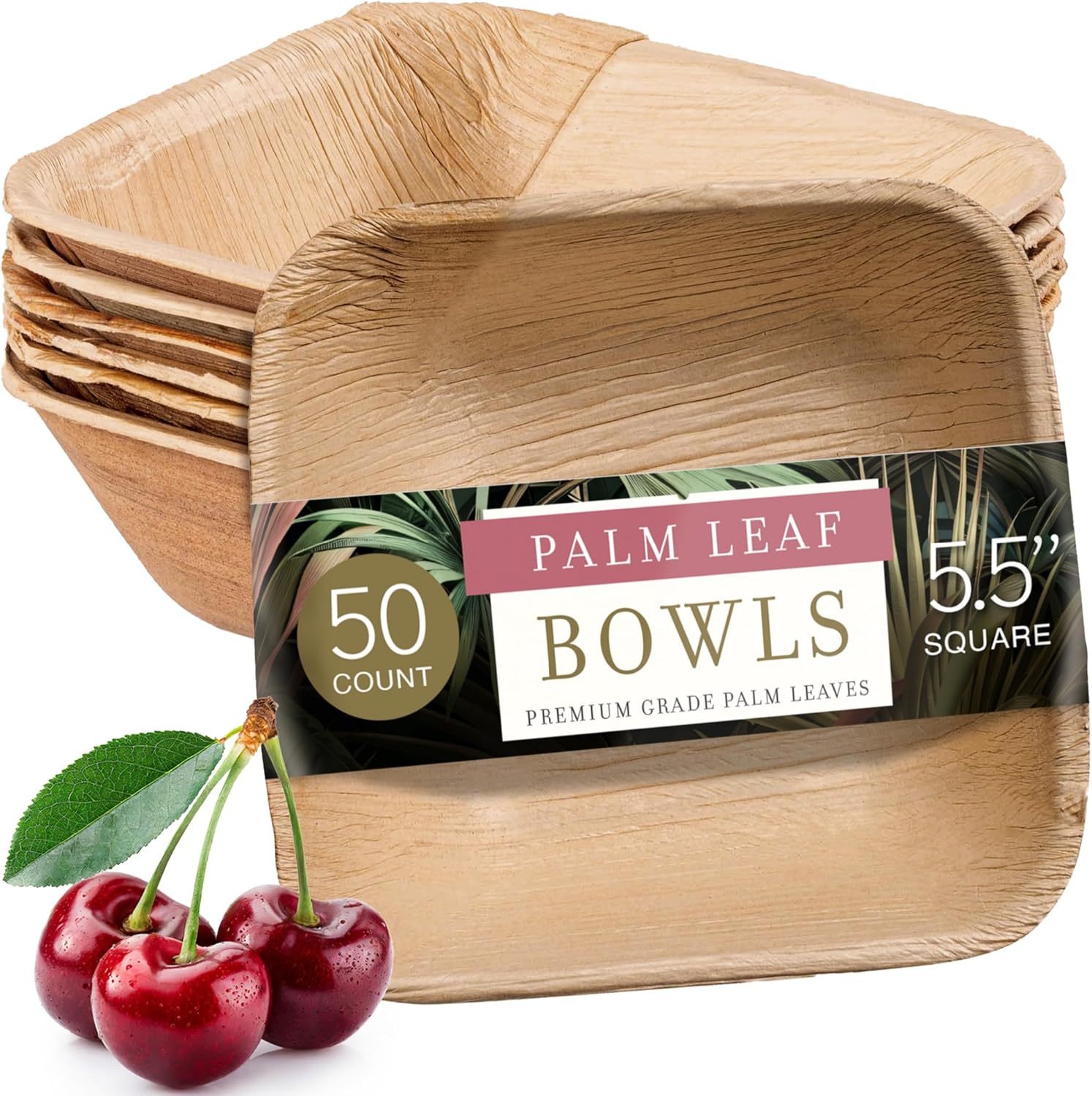 Brheez Palm Leaf Disposable Party Bowls - 4 Inch, 25 Pack, Compostable, Bamboo Look, Heavy Duty, Ecofriendly