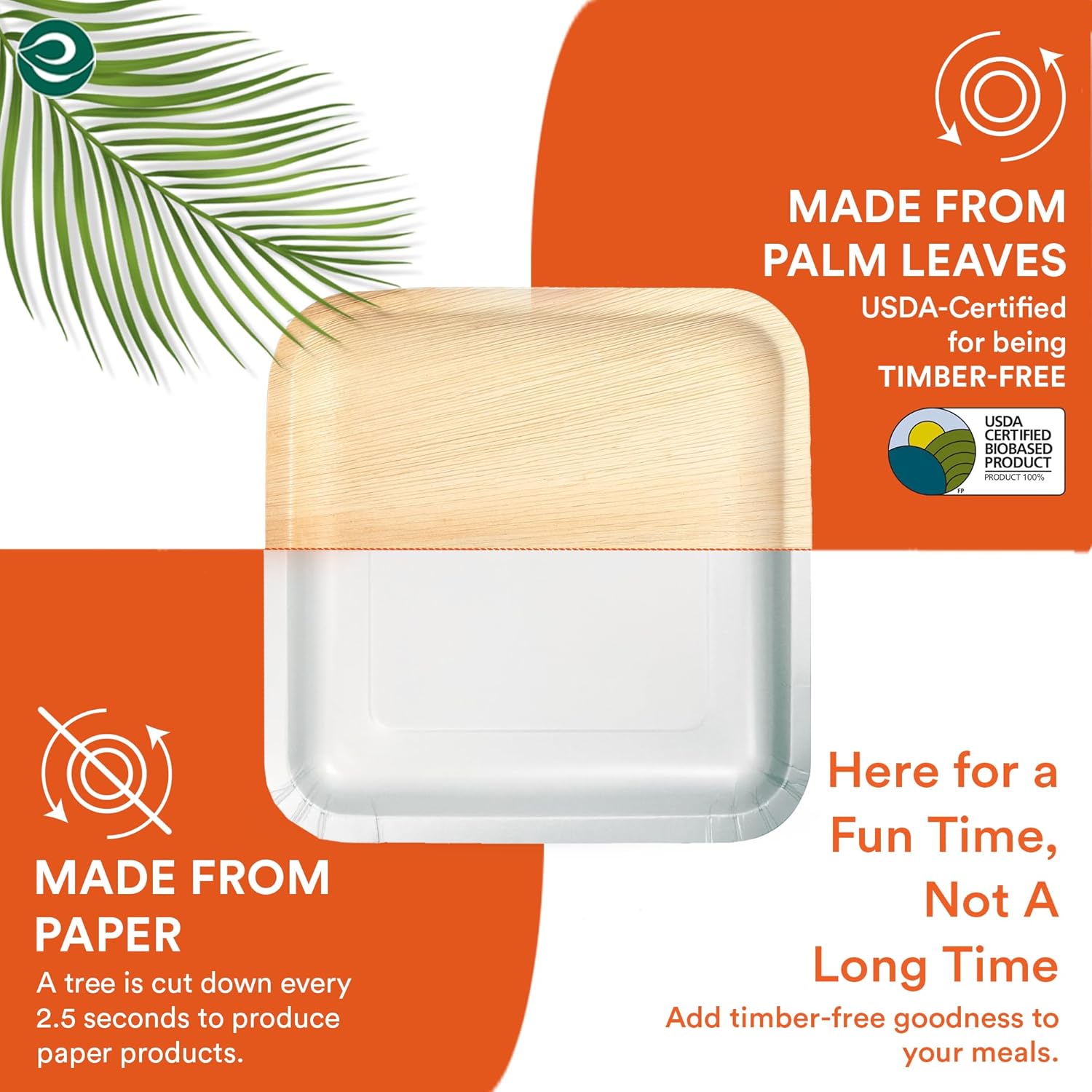 ECO SOUL Compostable 7 & 10 Inch Palm Leaf Square Plates (50 Count) like Bamboo Plates | Biodegradable | Eco-Friendly, Microwave & Oven Safe - Party Pack