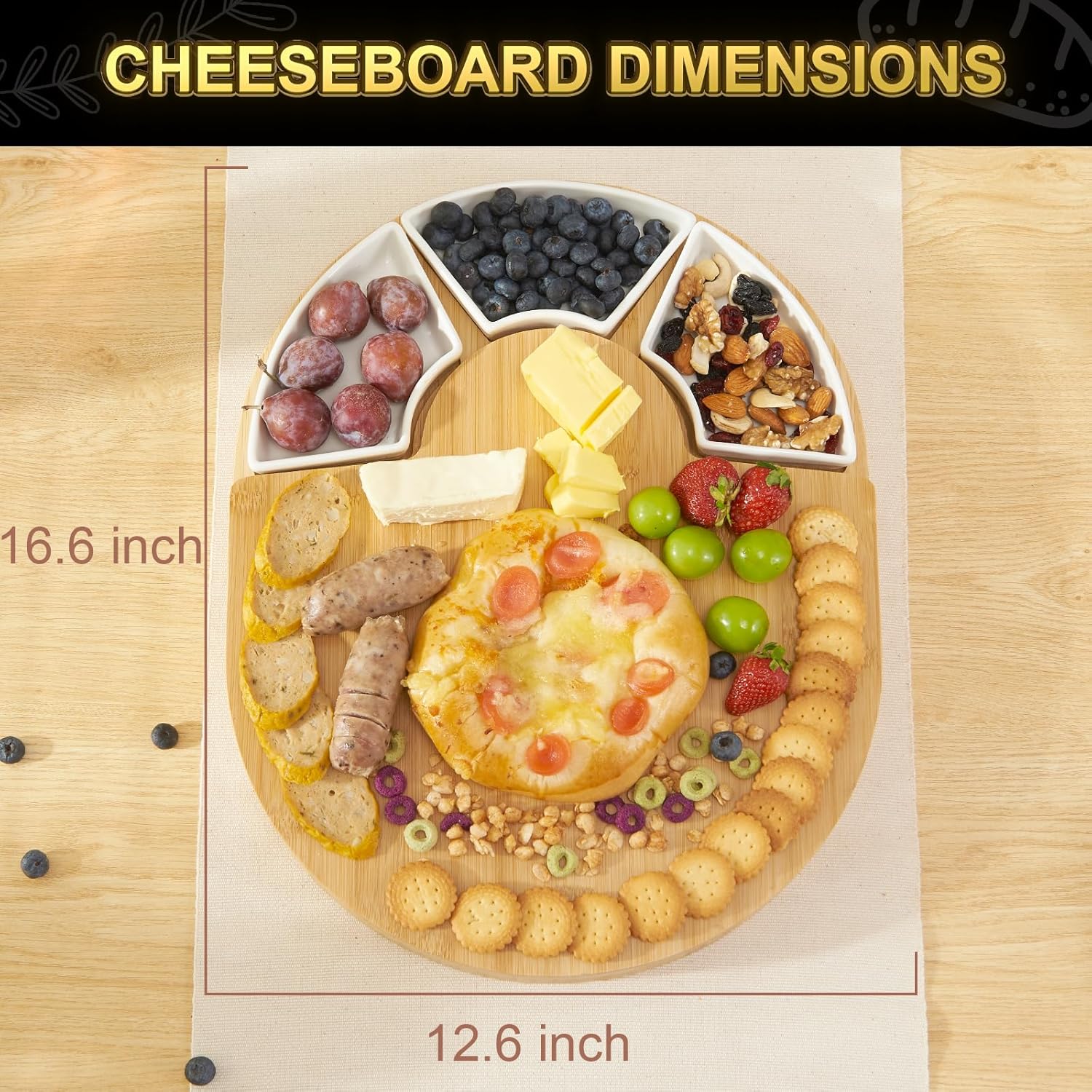 Charcuterie Boards, Bamboo Cheese Board Set with Knife Set & Bowls, Large Charcuterie Board, Oval Bamboo Cheese Boards Charcuterie Boards Gift Set for House Warming New Home Gifts
