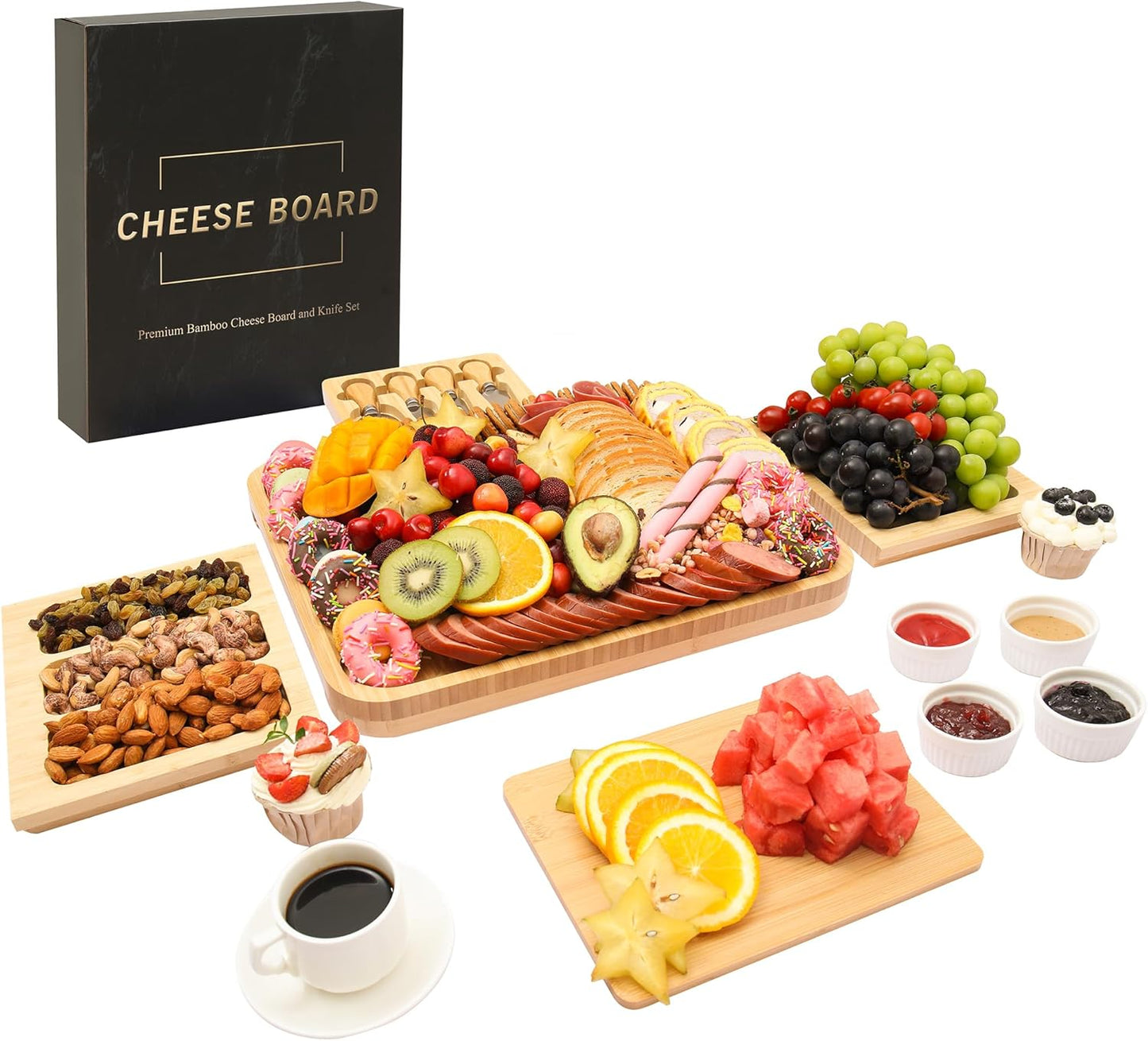 Charcuterie Boards Set Bamboo Cheese Board Unique Mothers Day Gifts for Mom House Warming New Home, Wedding Gifts for Couple, Bridal Shower Gift