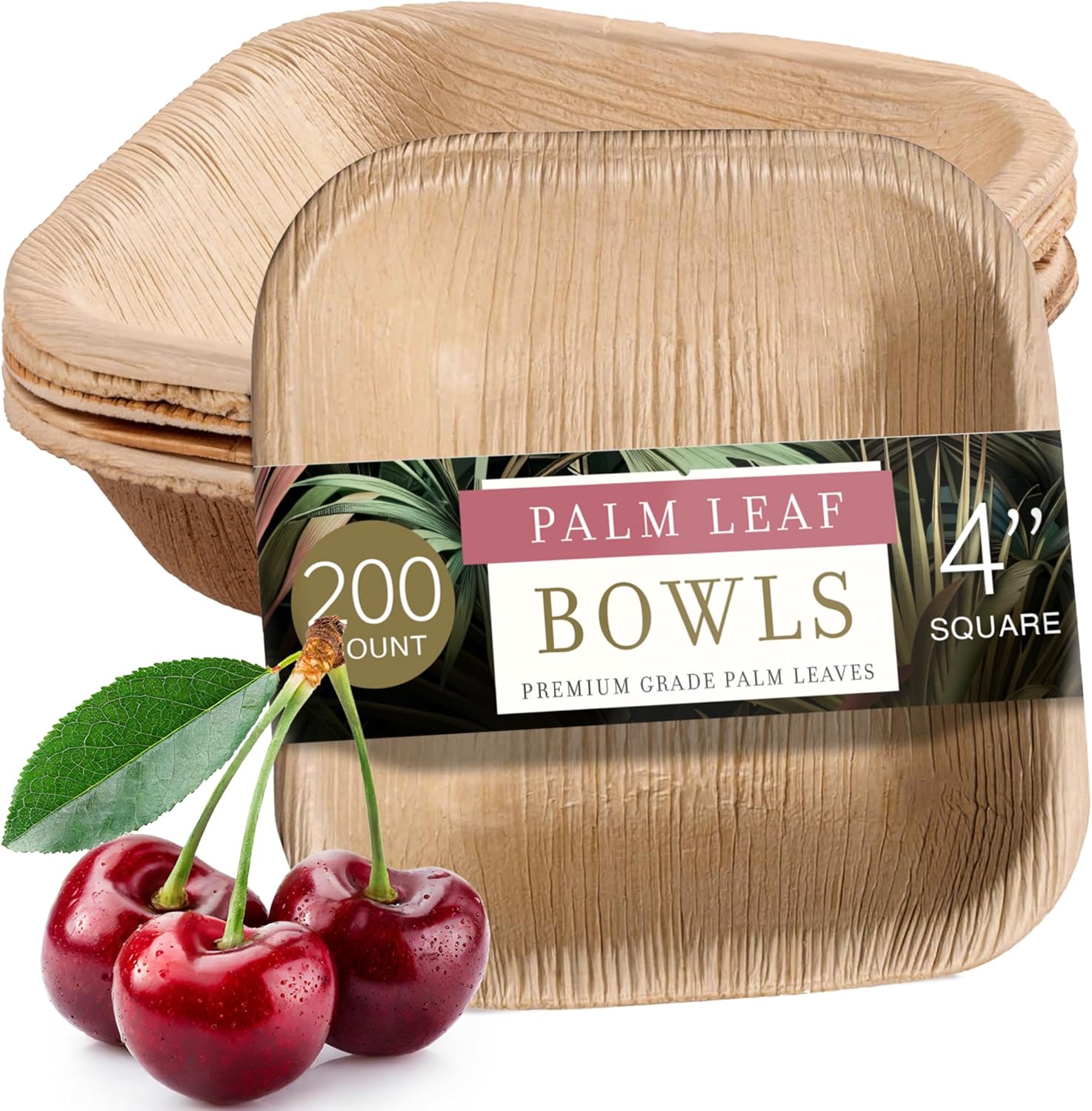 Brheez Palm Leaf Disposable Party Bowls - 4 Inch, 25 Pack, Compostable, Bamboo Look, Heavy Duty, Ecofriendly
