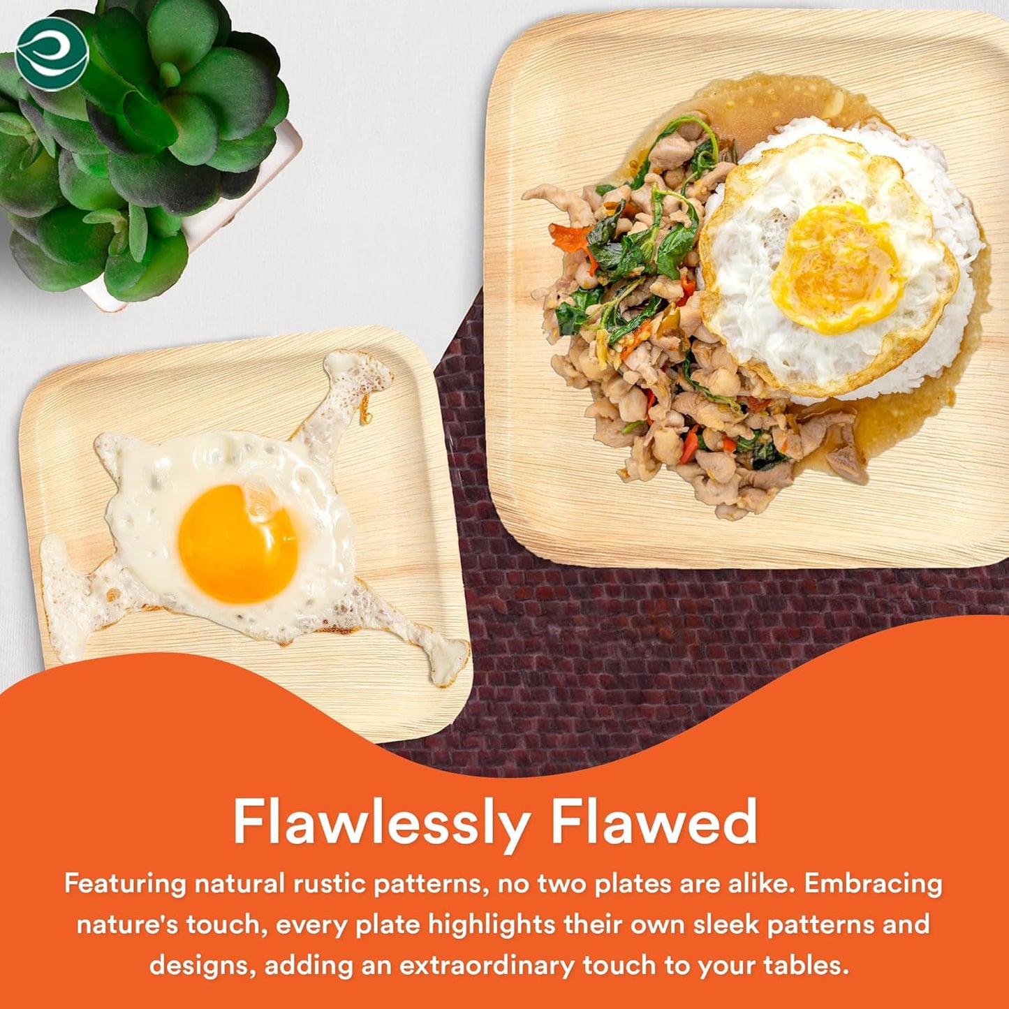 ECO SOUL Compostable 7 & 10 Inch Palm Leaf Square Plates (50 Count) like Bamboo Plates | Biodegradable | Eco-Friendly, Microwave & Oven Safe - Party Pack