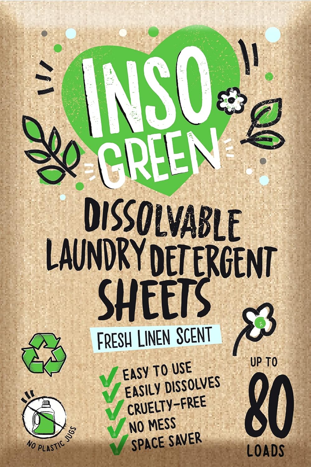 Unscented Laundry Detergent Sheets - 40 Eco Sheets for up to 80 Loads - Fragrance-Free, Zero Plastic Packaging, Travel Laundry Detergent