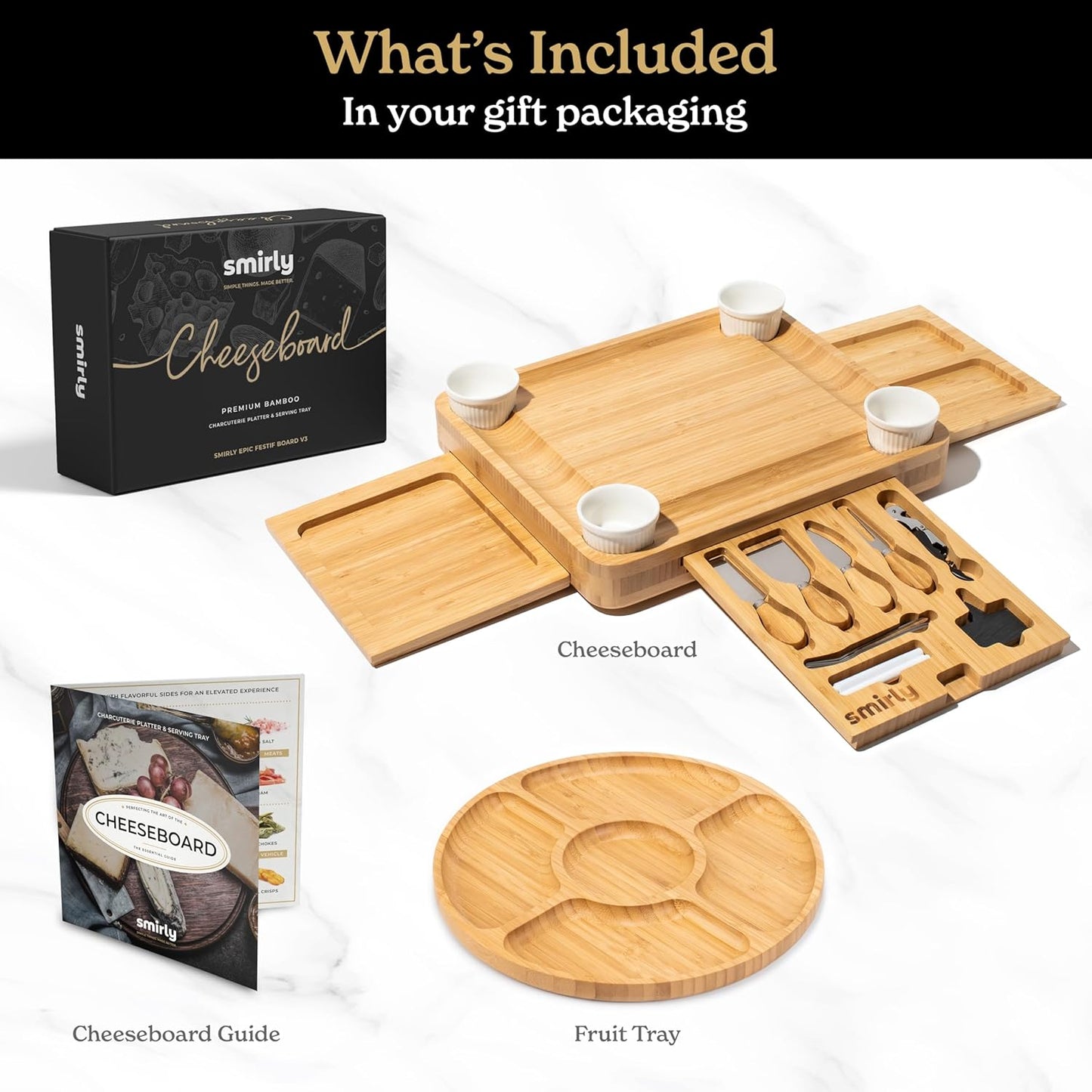 SMIRLY Charcuterie Boards Set - Large Bamboo Cheese Board Set - House Warming Gifts New Home, Wedding Gift for Couple, Bridal Shower Gift, Birthday Gifts for Women