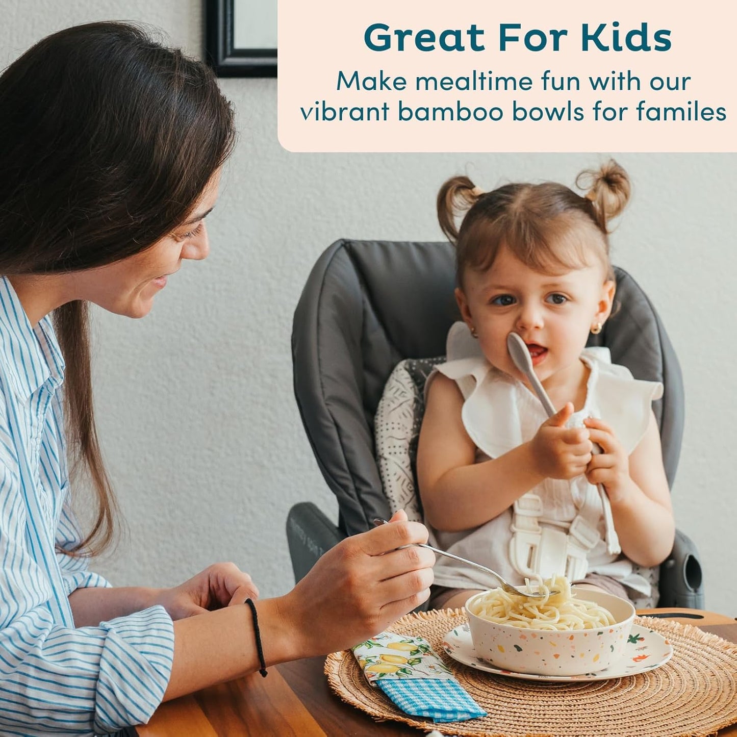 Nook Theory 4 Pack Bamboo Bowls - 18 Oz Reusable Toddler and Kids Bowl, Dishwasher Safe - Not Microwavable Bamboo Dishes (Celebration)