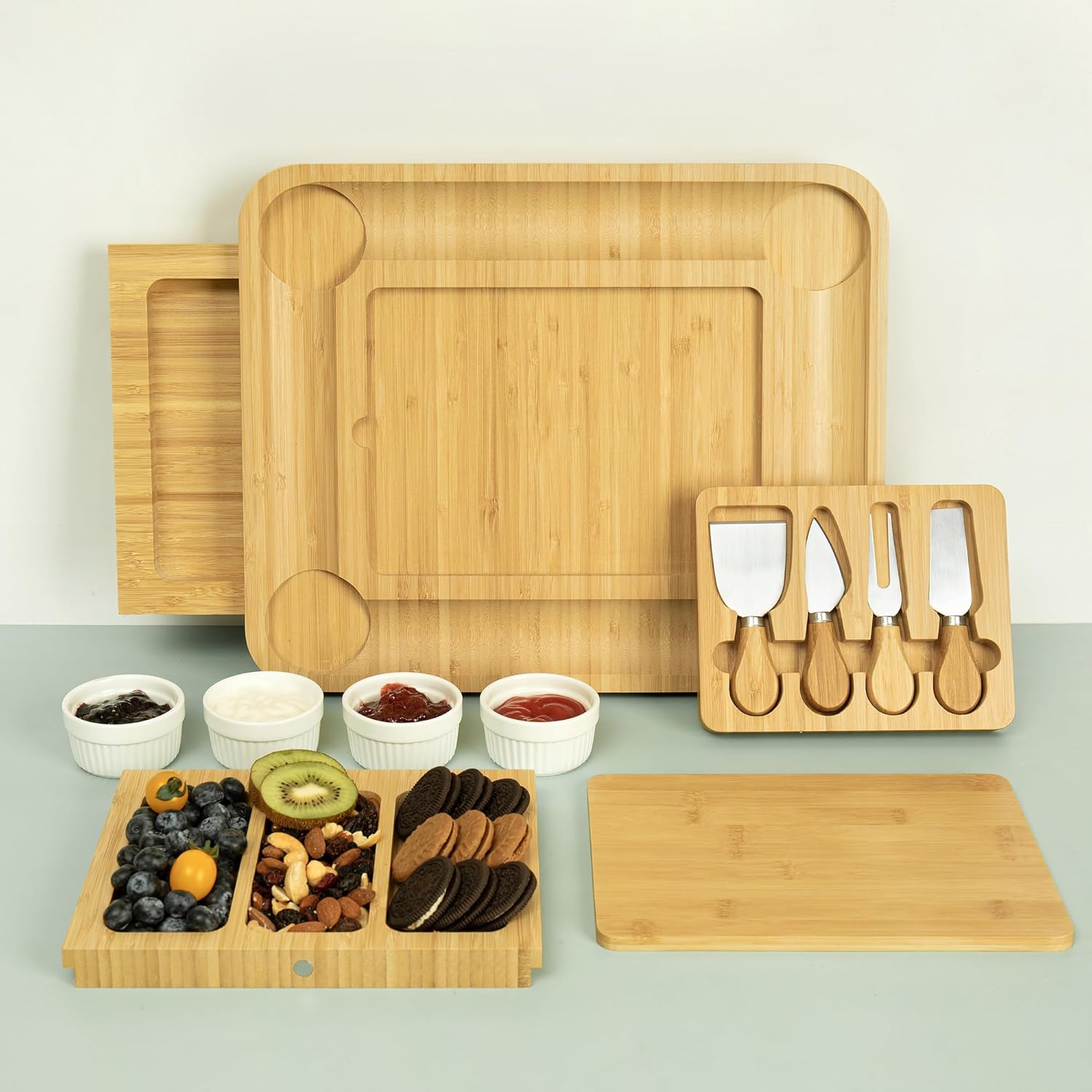 Charcuterie Boards Set Bamboo Cheese Board Unique Mothers Day Gifts for Mom House Warming New Home, Wedding Gifts for Couple, Bridal Shower Gift