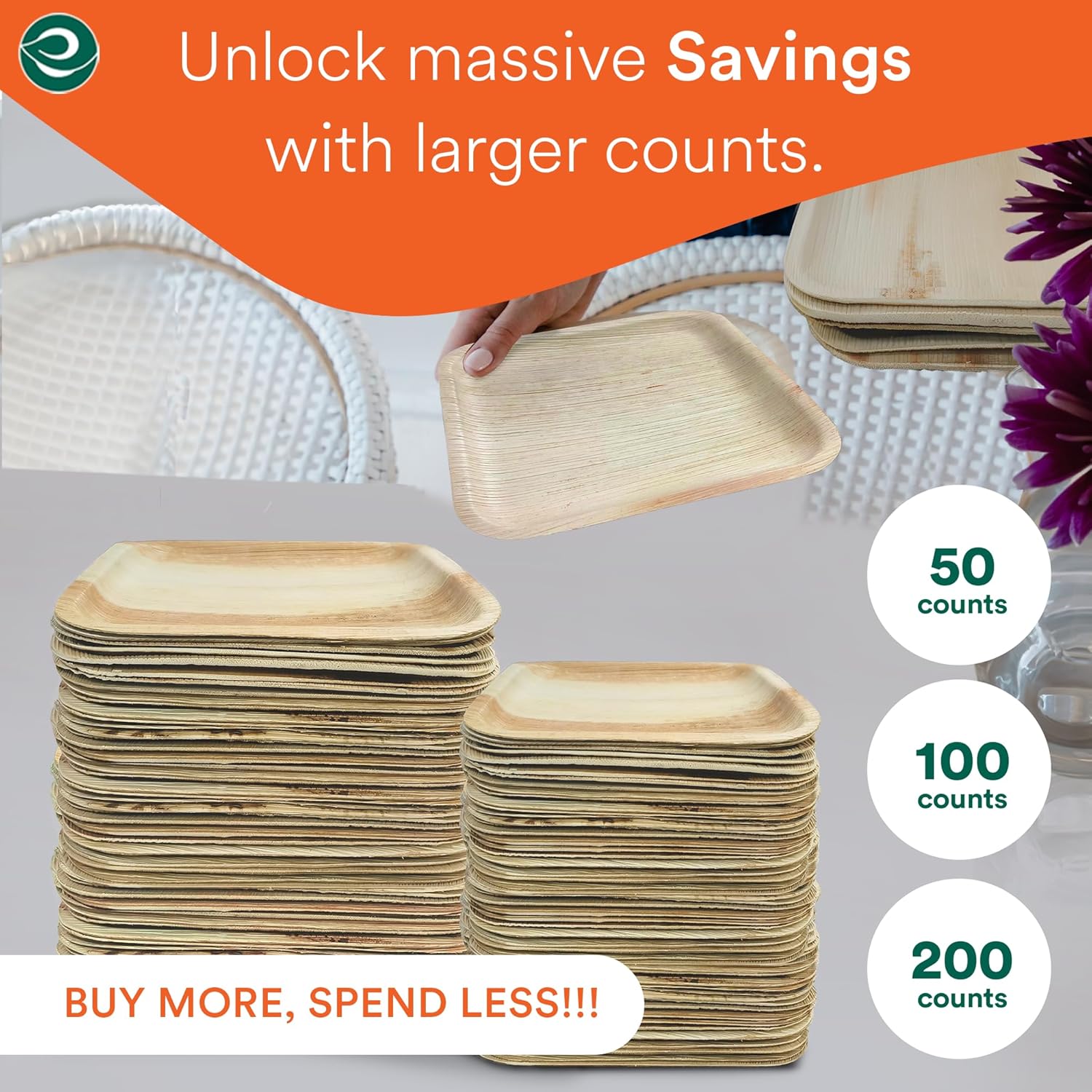 ECO SOUL Compostable 7 & 10 Inch Palm Leaf Square Plates (50 Count) like Bamboo Plates | Biodegradable | Eco-Friendly, Microwave & Oven Safe - Party Pack