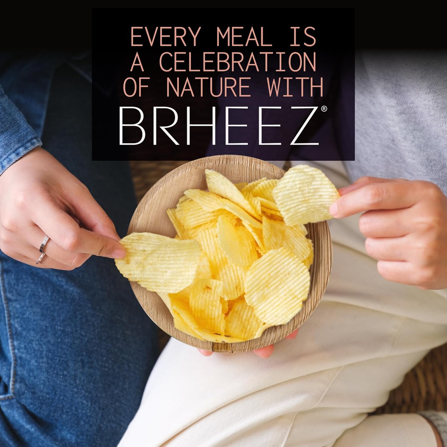 Brheez Palm Leaf Disposable Party Bowls - 4 Inch, 25 Pack, Compostable, Bamboo Look, Heavy Duty, Ecofriendly