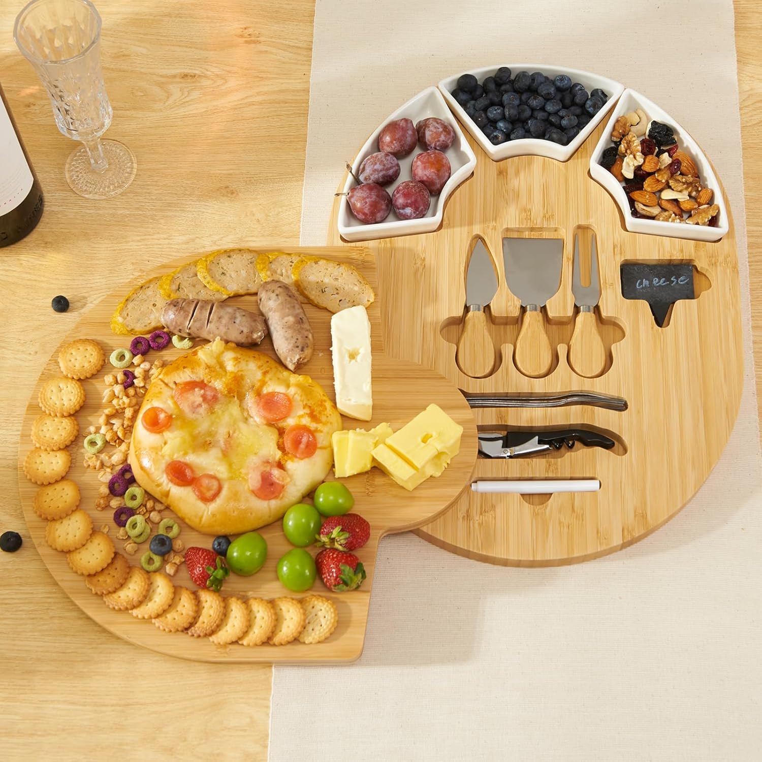 Charcuterie Boards, Bamboo Cheese Board Set with Knife Set & Bowls, Large Charcuterie Board, Oval Bamboo Cheese Boards Charcuterie Boards Gift Set for House Warming New Home Gifts