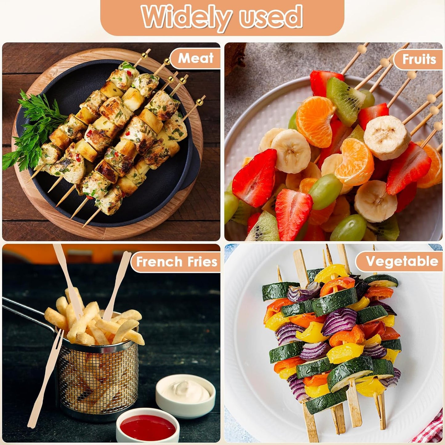 400PCS Cocktail Picks, Sublaga 4.7" Eco-Friendly Natural Bamboo Ball Food Picks, Fancy Toothpicks for Appetizers, Drinks Party Fruit, Bamboo Gold Ball Food Sticks Charcuterie Boards Accessories