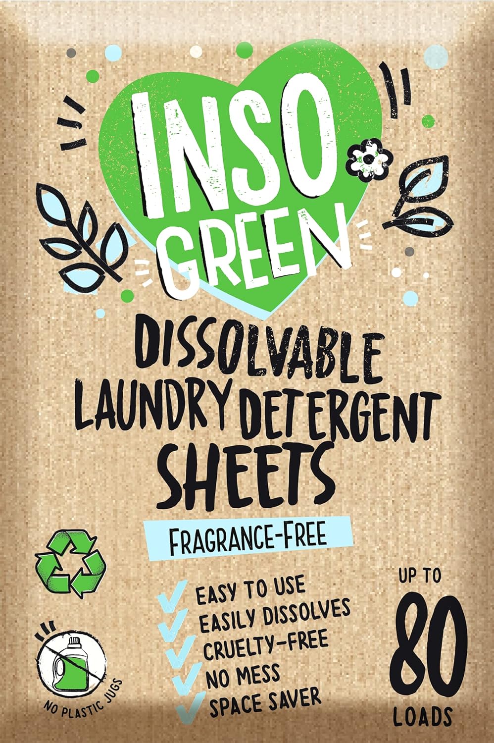 Unscented Laundry Detergent Sheets - 40 Eco Sheets for up to 80 Loads - Fragrance-Free, Zero Plastic Packaging, Travel Laundry Detergent