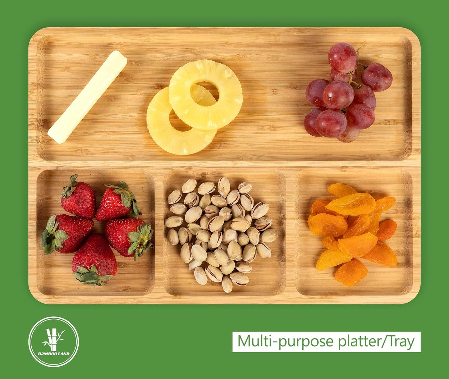 BAMBOO LAND - Bamboo 4-Section Divided Plate, Portion Control for Weight Loss Adults