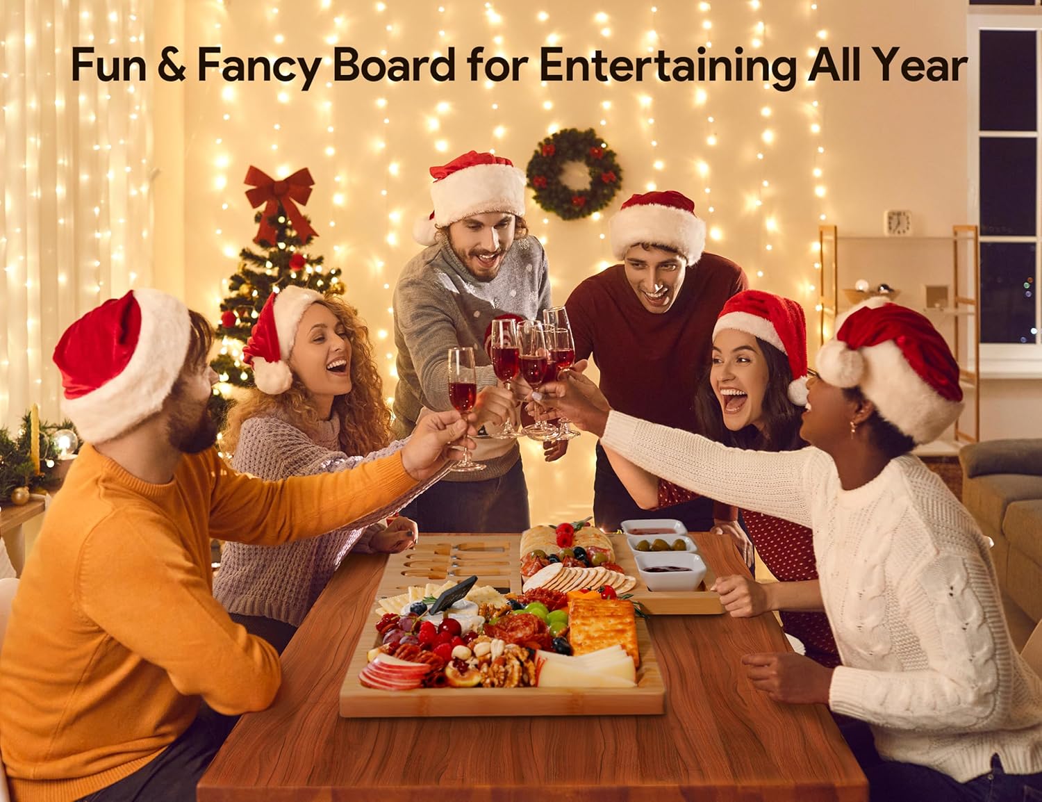 Easoger Bamboo Charcuterie Boards and Knife Set, 3 in 1 Magnetic Extra Large Cheese Board with 3 Bowls, Wedding Gifts, Christmas Gifts, House Warming Gifts for Couples