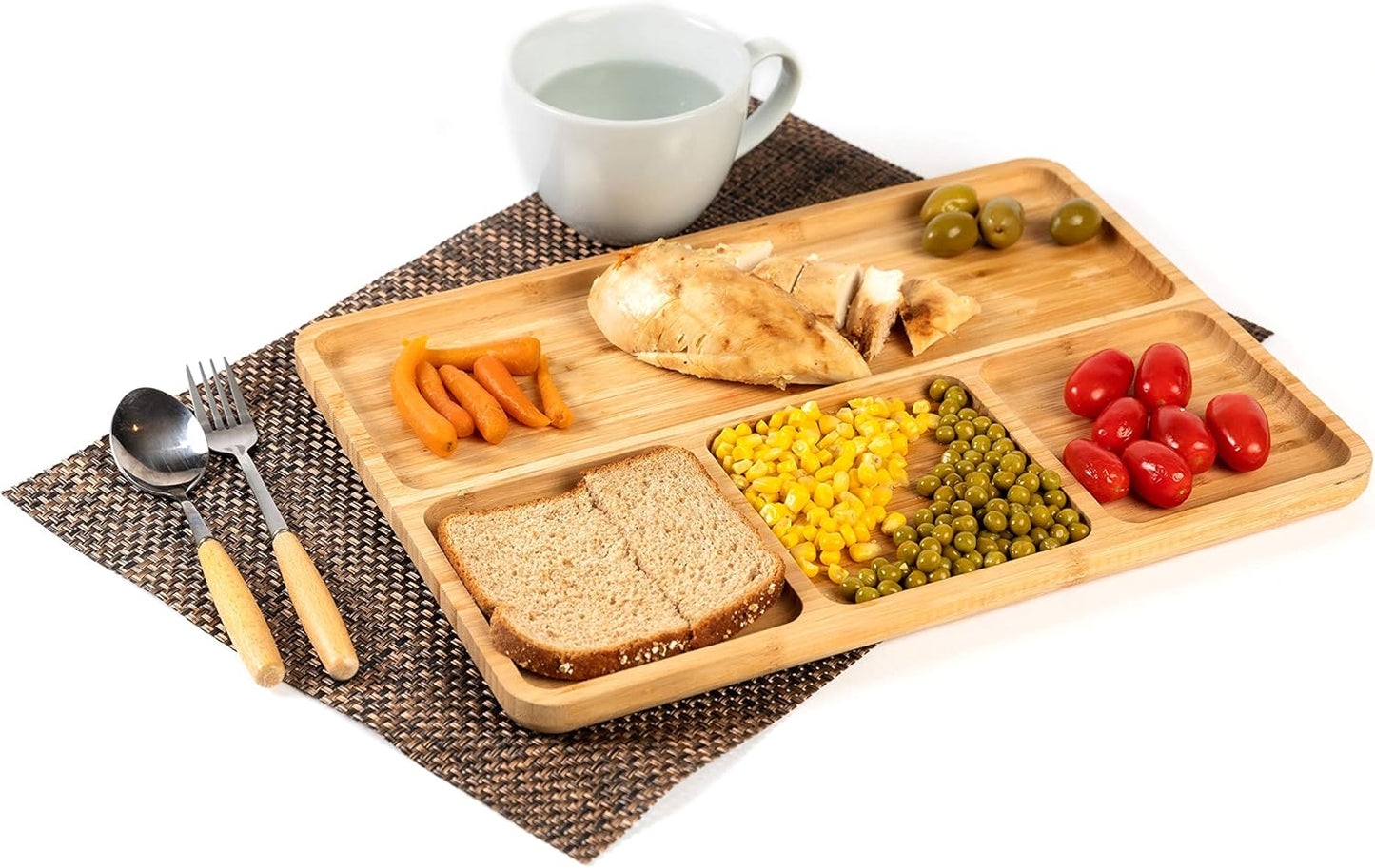 BAMBOO LAND - Bamboo 4-Section Divided Plate, Portion Control for Weight Loss Adults