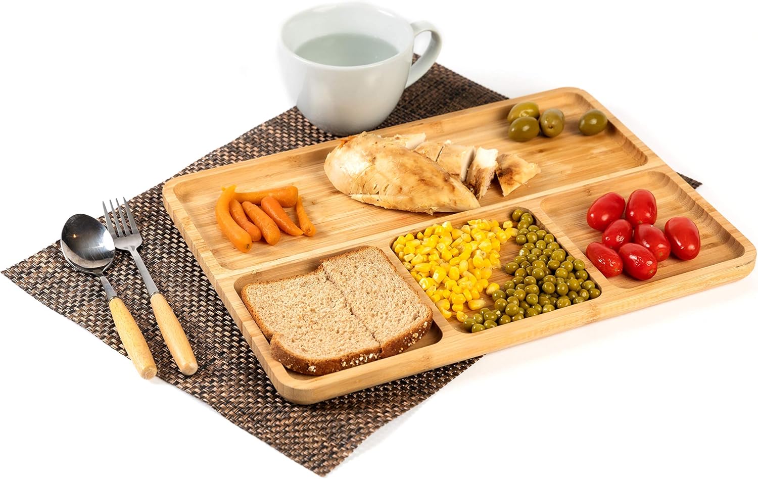 BAMBOO LAND - Bamboo 4-Section Divided Plate, Portion Control for Weight Loss Adults