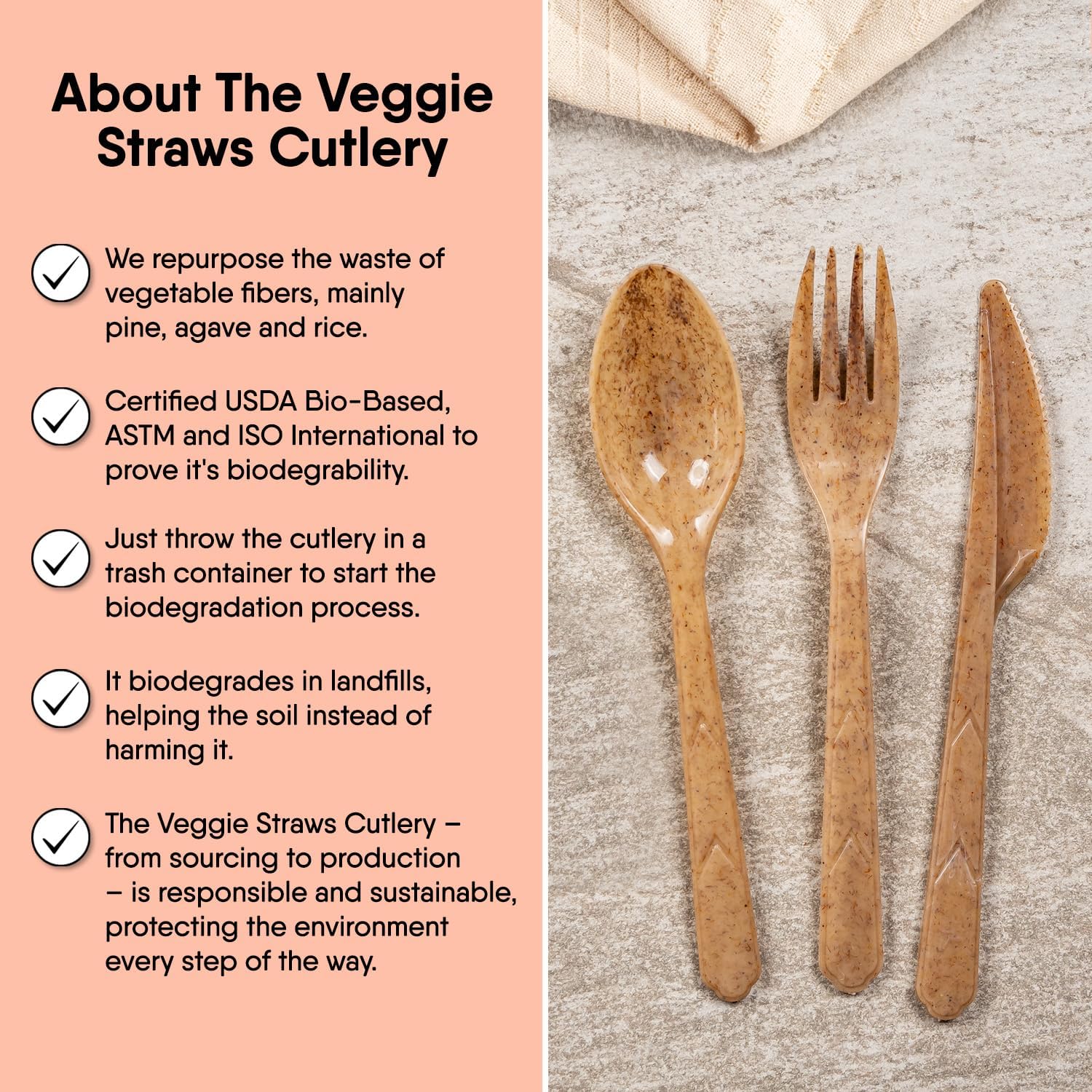 Premium Quality100% Biodegradable Spoons Made of Vegetable Fibers, 100 PCS of 6.7” Long Heavy-Duty and Splinter Free Eco-Friendly Spoons, Perfect Sustainable Cutlery for All Types of Occasions