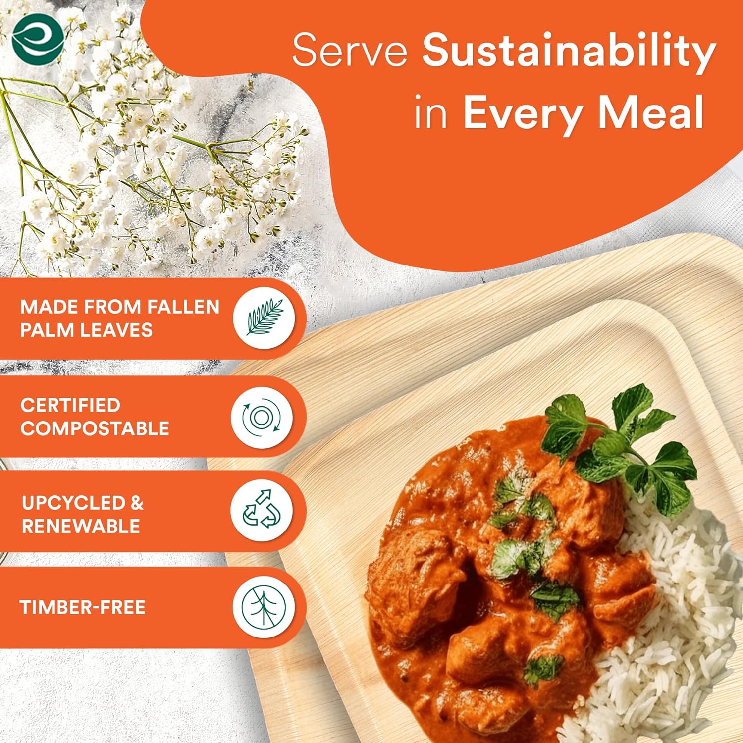 ECO SOUL Compostable 7 & 10 Inch Palm Leaf Square Plates (50 Count) like Bamboo Plates | Biodegradable | Eco-Friendly, Microwave & Oven Safe - Party Pack