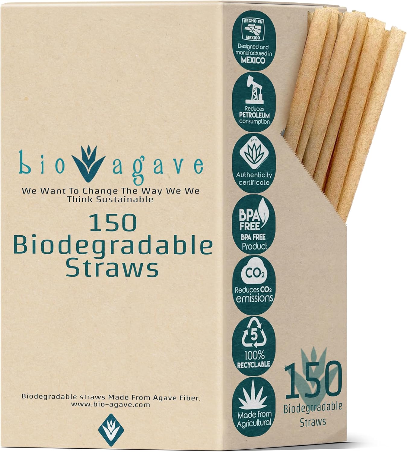 Biodegradable 8.25" Standard Straws Made From Agave Fibers 150 Pcs | Plant-Based Eco-Friendly Products |Reusable Straws | Plastic-Free | Gluten-Free