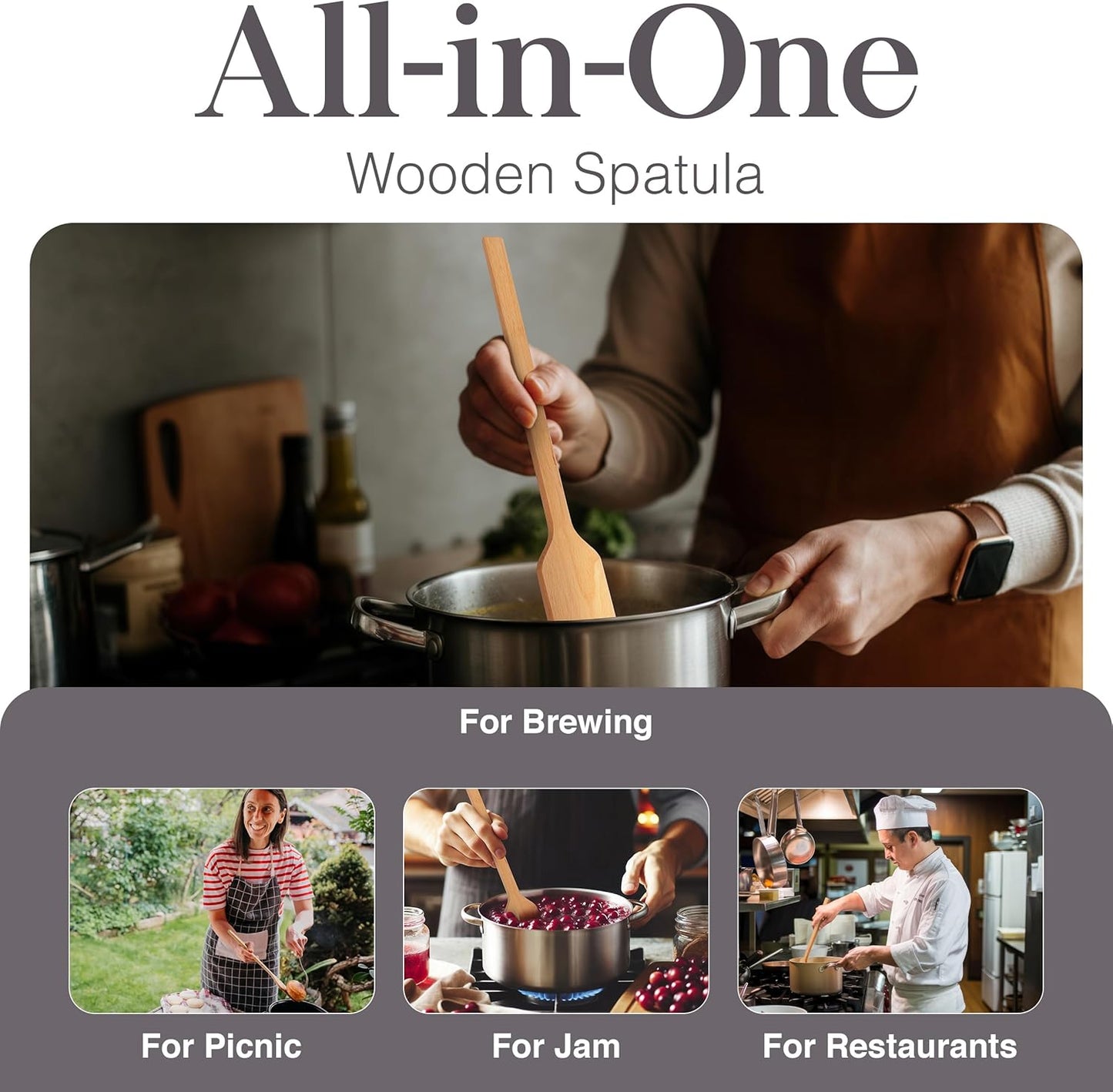 Flat Wooden Spatula for Cooking - 24" Long Wooden Stirring Paddle for Cooking, Mixing, Brewing in Big Stock Pots, Hand-Held Beech Wood Pot Stirrer Wooden Spoon for Kitchen