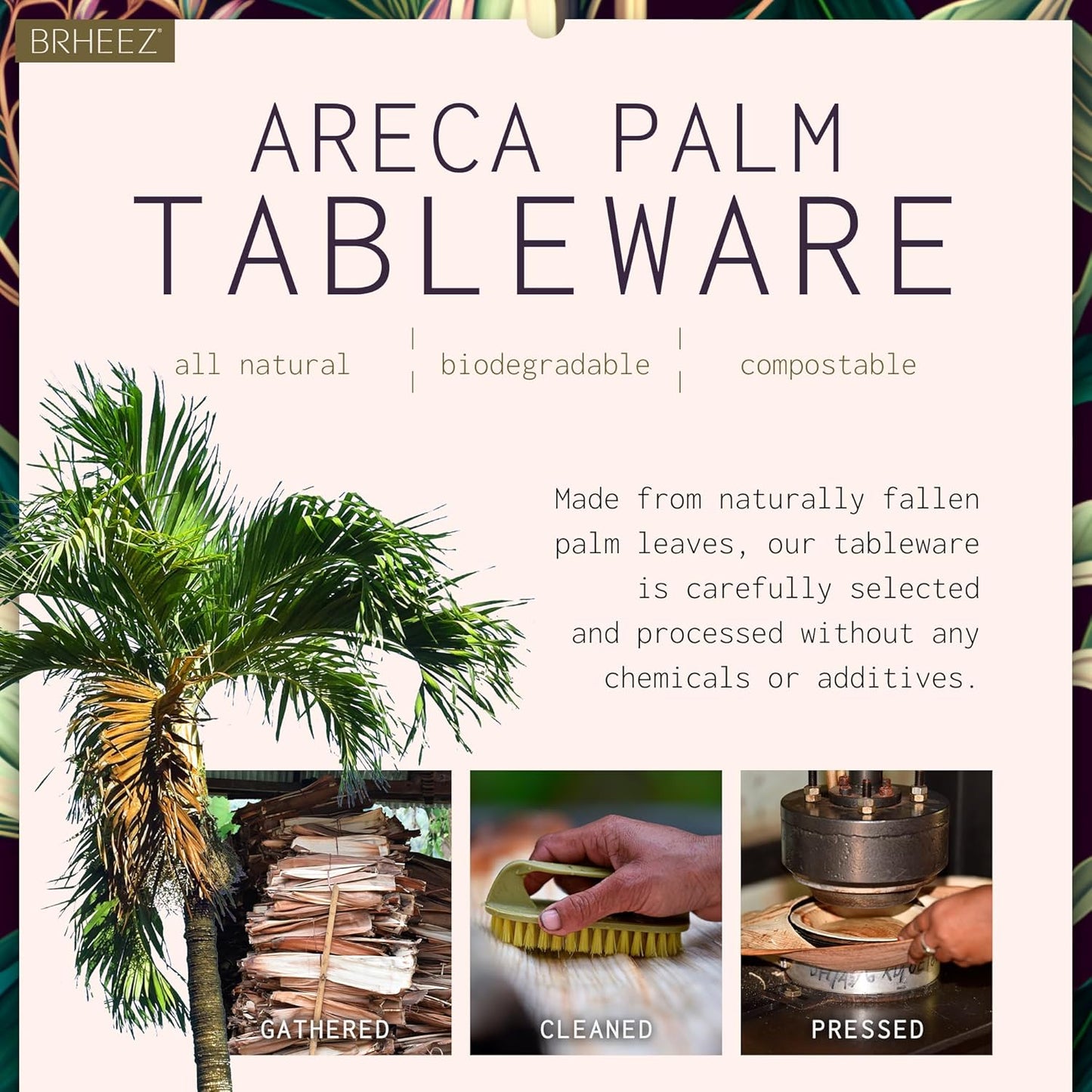 Brheez Palm Leaf Disposable Party Bowls - 4 Inch, 25 Pack, Compostable, Bamboo Look, Heavy Duty, Ecofriendly