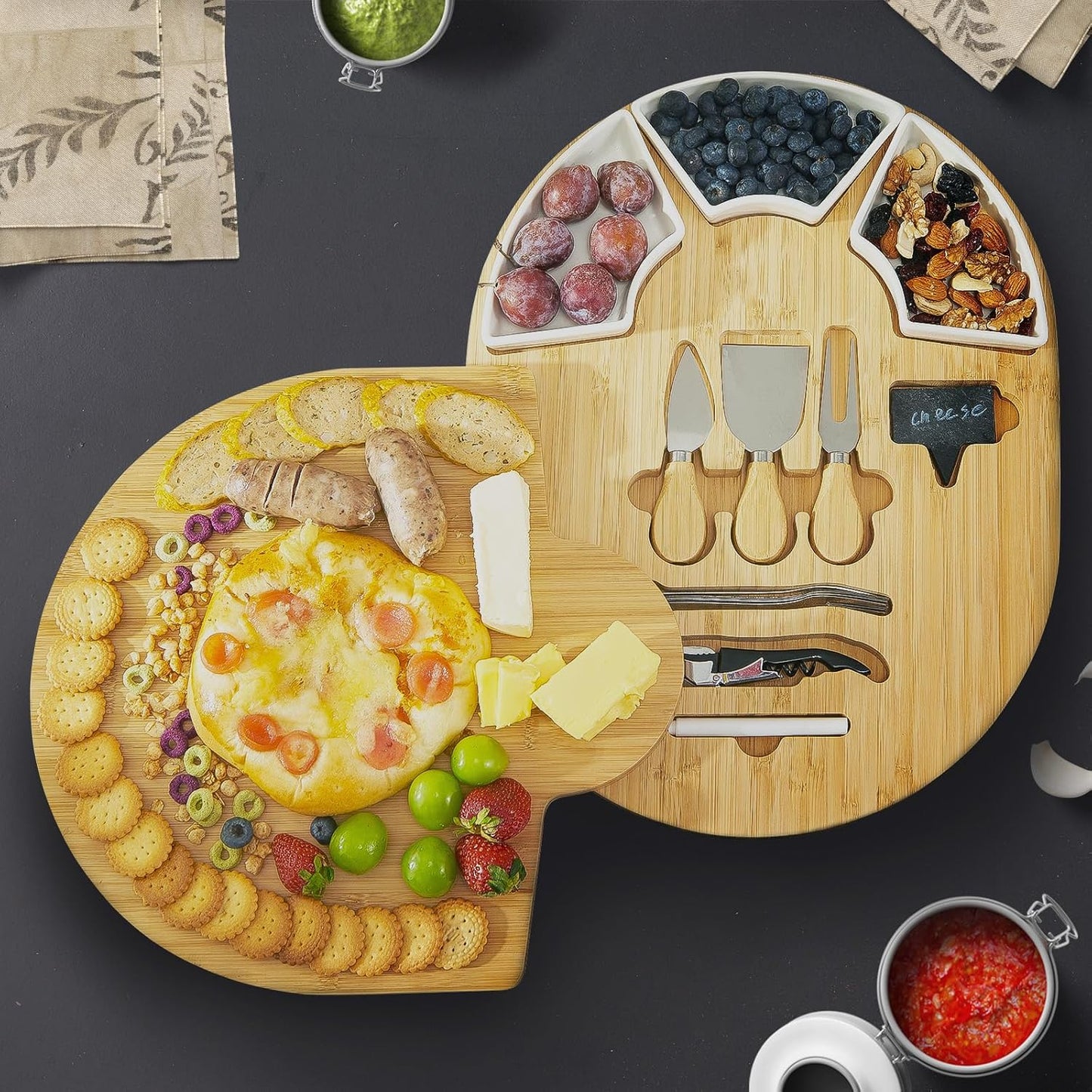 Charcuterie Boards, Bamboo Cheese Board Set with Knife Set & Bowls, Large Charcuterie Board, Oval Bamboo Cheese Boards Charcuterie Boards Gift Set for House Warming New Home Gifts