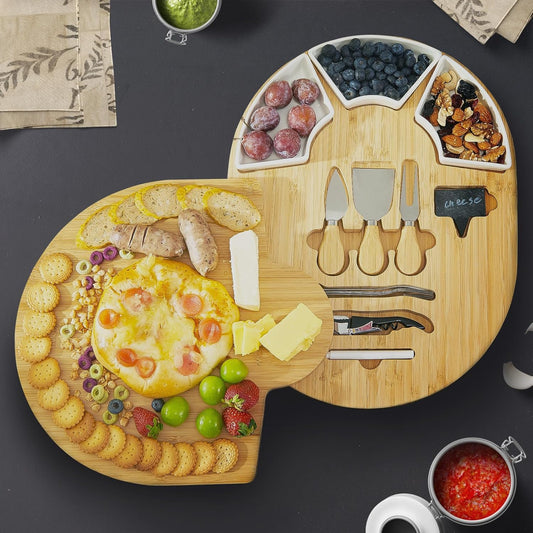 Charcuterie Boards, Bamboo Cheese Board Set with Knife Set & Bowls, Large Charcuterie Board, Oval Bamboo Cheese Boards Charcuterie Boards Gift Set for House Warming New Home Gifts