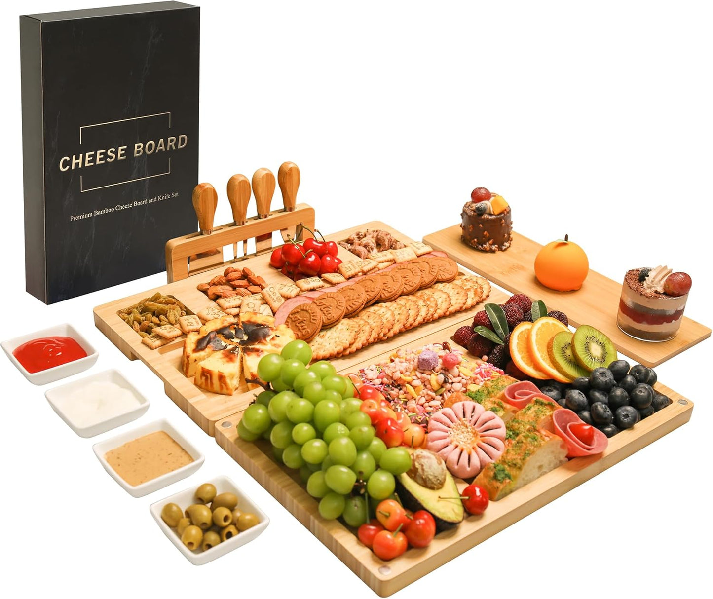 Charcuterie Board Cheese Boards Gift Set with Stainless Steel Knives, Slates and Bowls. Housewarming Gift, Wedding Gift for Couple, Bridal Shower Aperitif Board