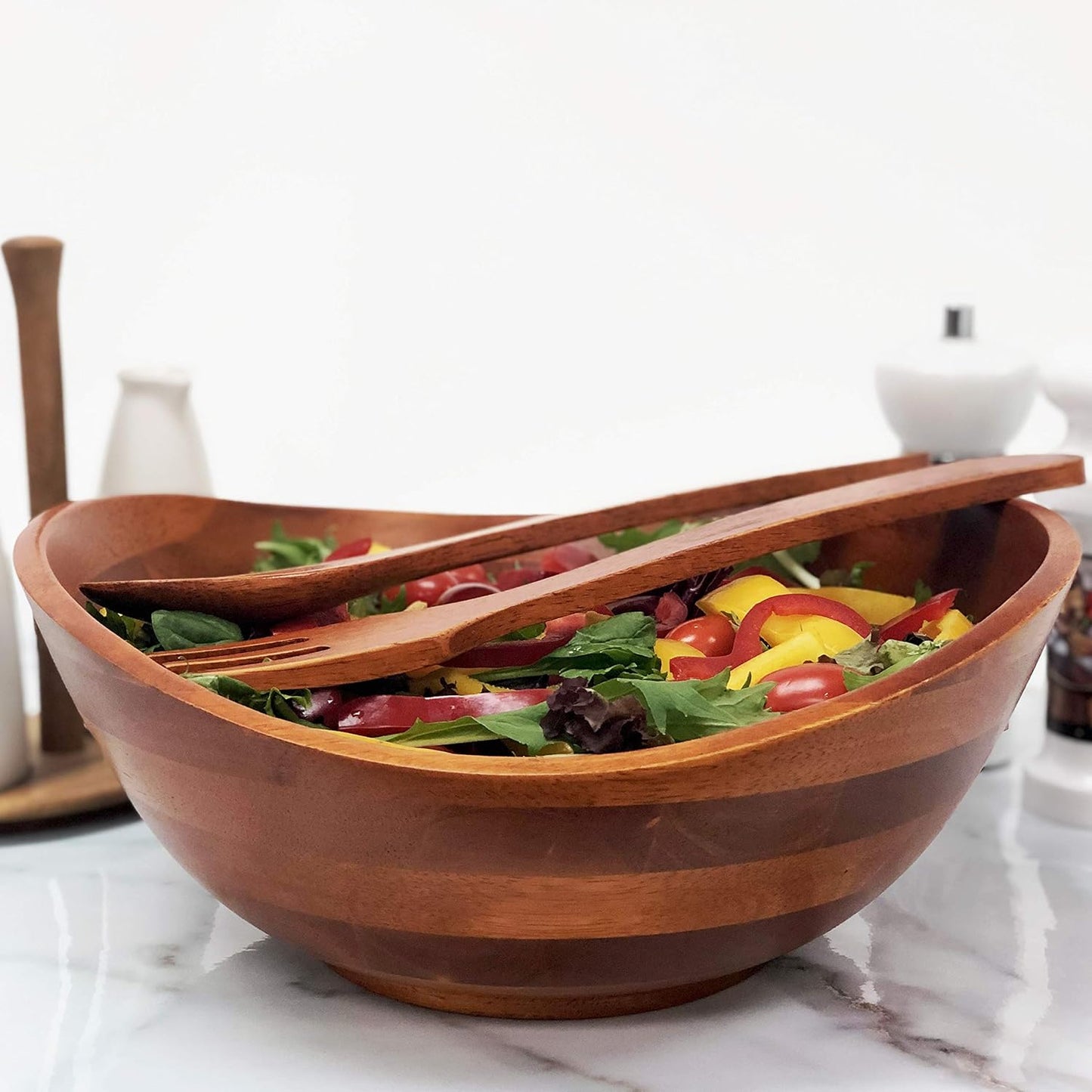 Woodard & Charles Wood 3 Piece Salad Serving Bowl Set, 11 3/4" X 11" X 5"