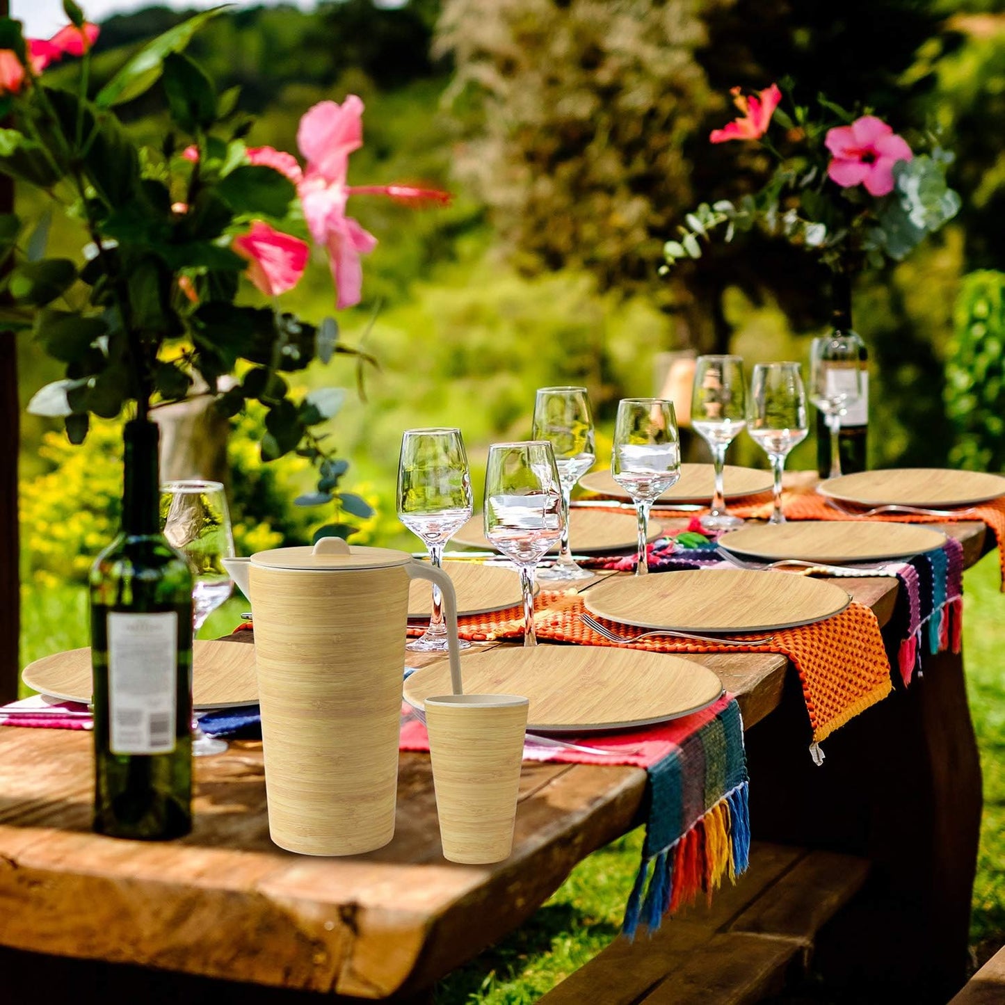 LEKOCH Bamboo Dinnerware Set, Ultra Chic Bamboo Dinnerwareses for 4 Pcs, Bamboo Fiber Plate Dish Set, Kitchen Tablewares Eco-Friendly Reusable Outdoor Camping Dinnerware Sets