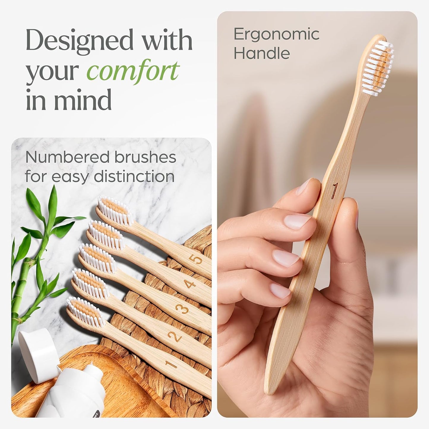 Biodegradable Bamboo Toothbrushes 10 Pack - BPA Free Soft Bristles Toothbrushes, Eco-Friendly, Compostable Natural Wooden Toothbrush