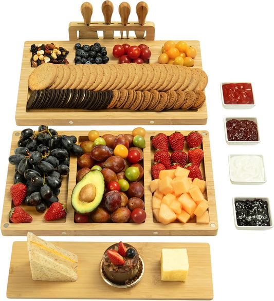 Charcuterie Board Cheese Boards Gift Set with Stainless Steel Knives, Slates and Bowls. Housewarming Gift, Wedding Gift for Couple, Bridal Shower Aperitif Board