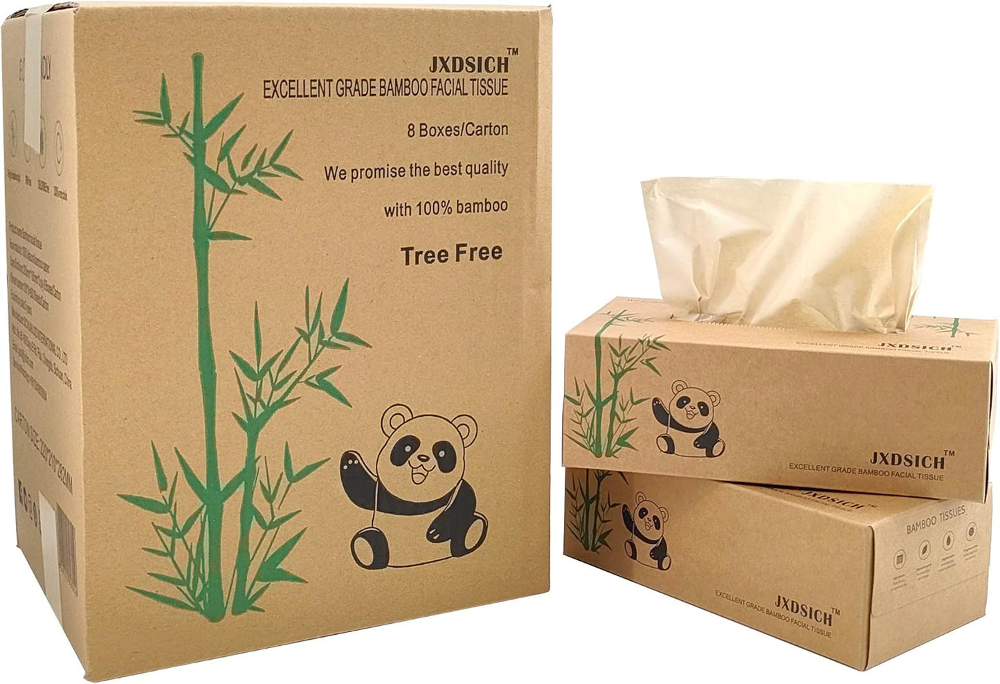 Bamboo Facial Tissues,soft nature bamboo facial tissue,100% virgin bamboo,Bulk carton of 8 boxes (100 Tissues per boxes,800 Tissues Total) | kraft paper Box, 3 Ply tissues