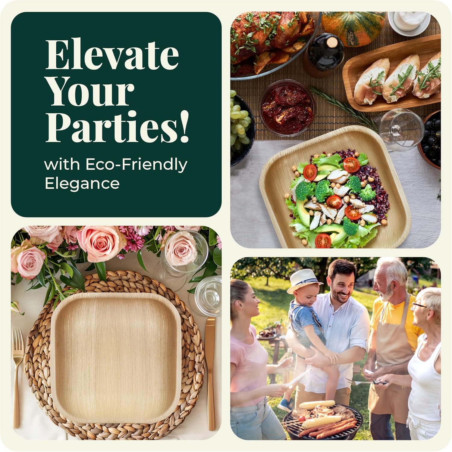 Palm Leaf Plate Bamboo Paper Plates Disposable 10 Inch & 7 Inch Bulk Party Pack Eco Compostable Biodegradable Wooden Plate Best Alternative to Plastic Paper Plates (50 Pc)