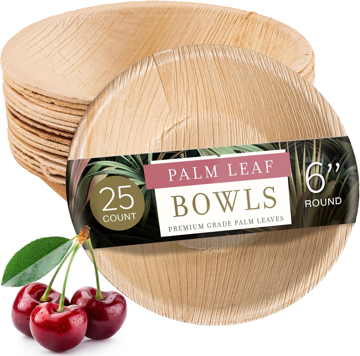Brheez Palm Leaf Disposable Party Bowls - 4 Inch, 25 Pack, Compostable, Bamboo Look, Heavy Duty, Ecofriendly