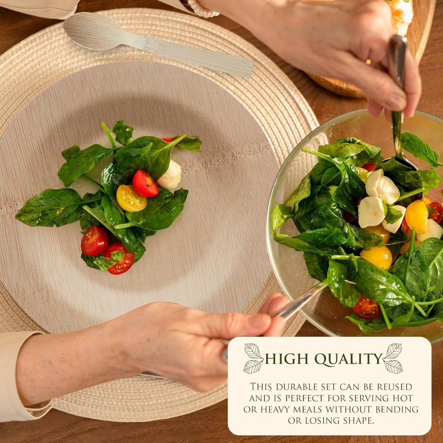 Eco-Friendly round Bamboo Reusable Plates Set - 125 Pieces Compostable Dinnerware, 11-Inch and 7-Inch Sizes for Summer Dishes