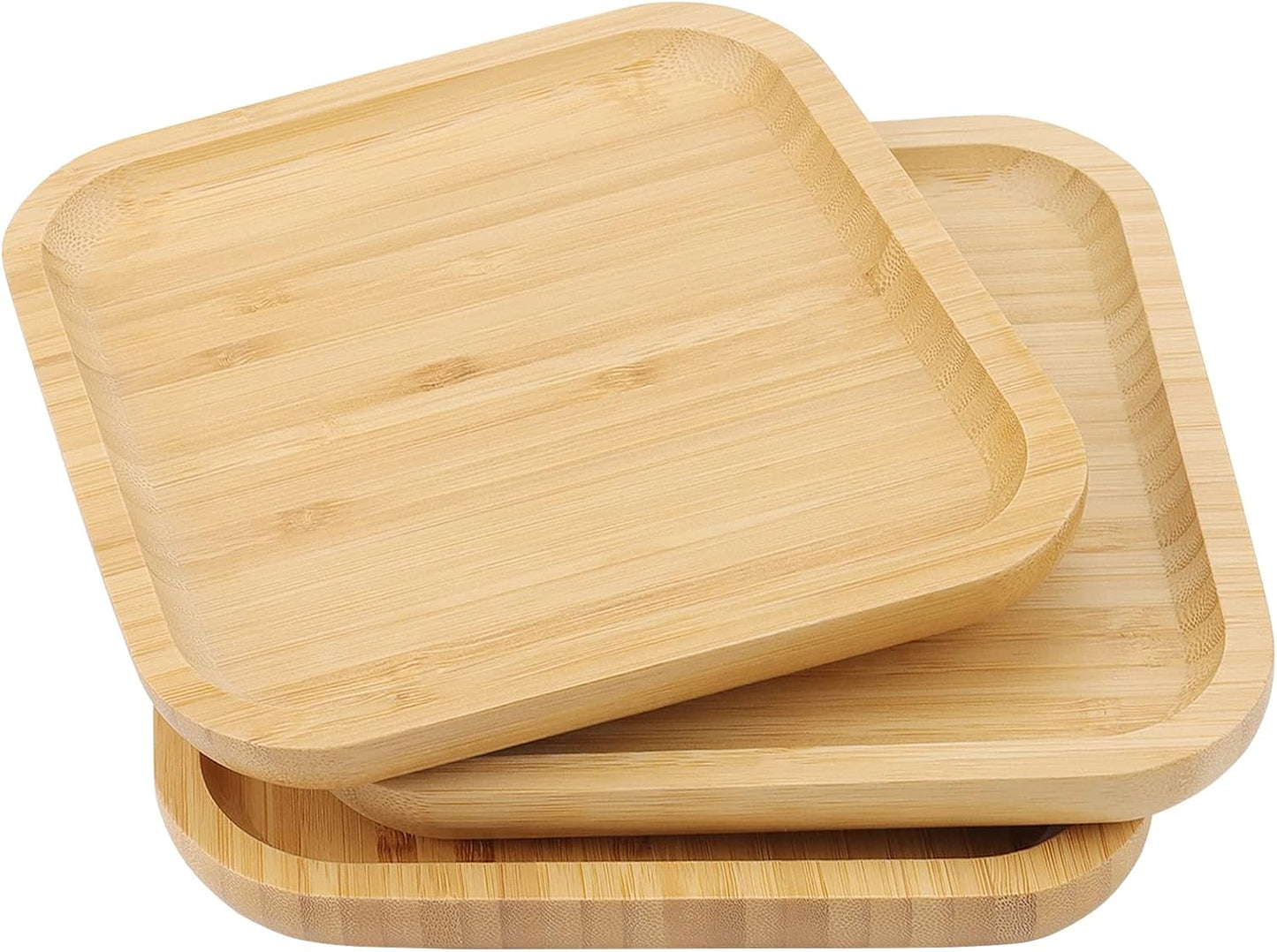 JOIKIT 3 Pack 8 Inch Bamboo Platter, Fine Polished Sqaure Wood Dinner Plates Bamboo Serving Tray for Holding Fruit, Bread, Cheese, Nut, Coffee, Tea, Plant Saucer