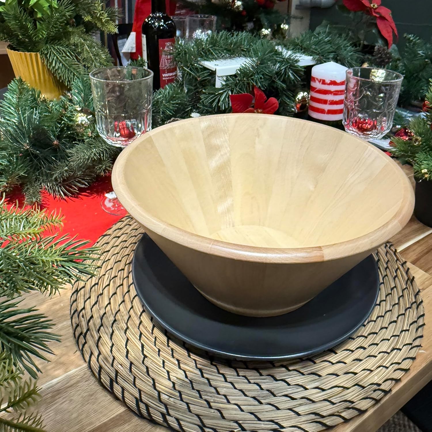 Large Wooden Salad Bowl - 11.5"X 5.2", Wooden Fruit Bowl for Kitchen Counter, Wood Salad Bowl or Serving Bowl for Salad & Fruits