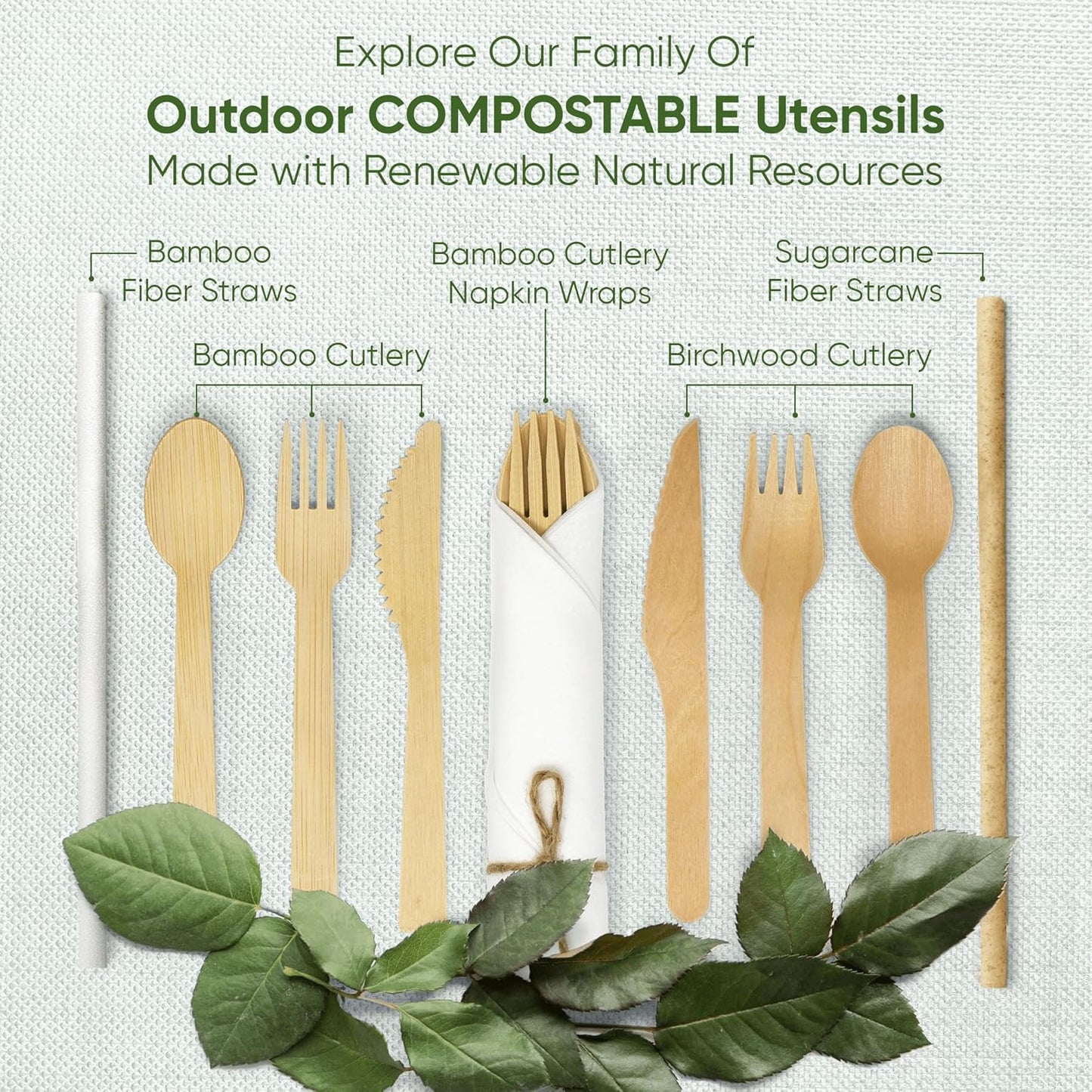 100% Compostable Wooden Cutlery Set (360 PCS - 150 Forks, 125 Spoons, 85 Knives) Eco-Friendly, Natural, Biodegradable Disposable Utensils Set | Birch Wood Disposable Forks, Knives, and Spoons