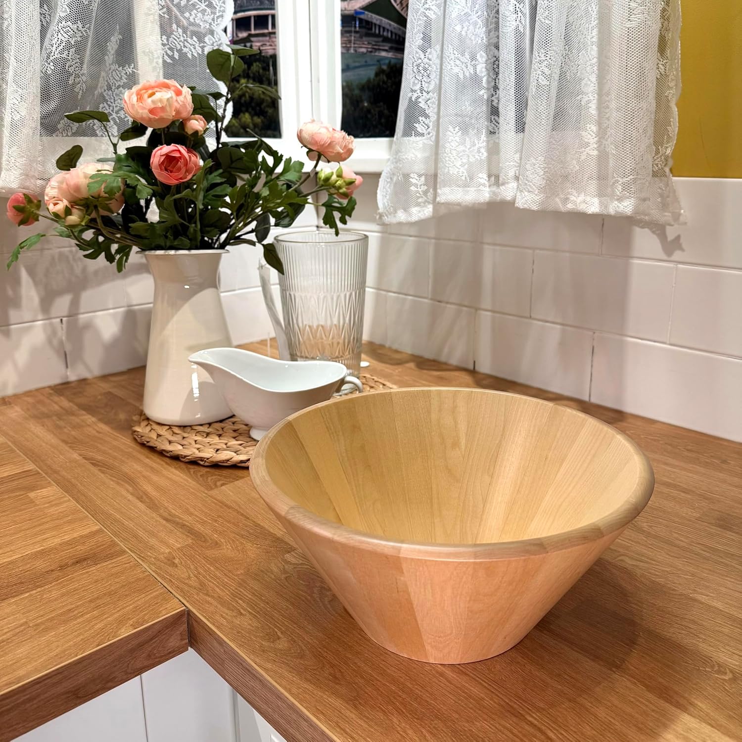 Large Wooden Salad Bowl - 11.5"X 5.2", Wooden Fruit Bowl for Kitchen Counter, Wood Salad Bowl or Serving Bowl for Salad & Fruits