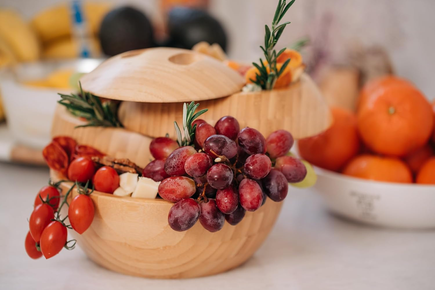All-Natural Serving Container, Tiered Tray, Charcuterie Sphere, Bamboo
