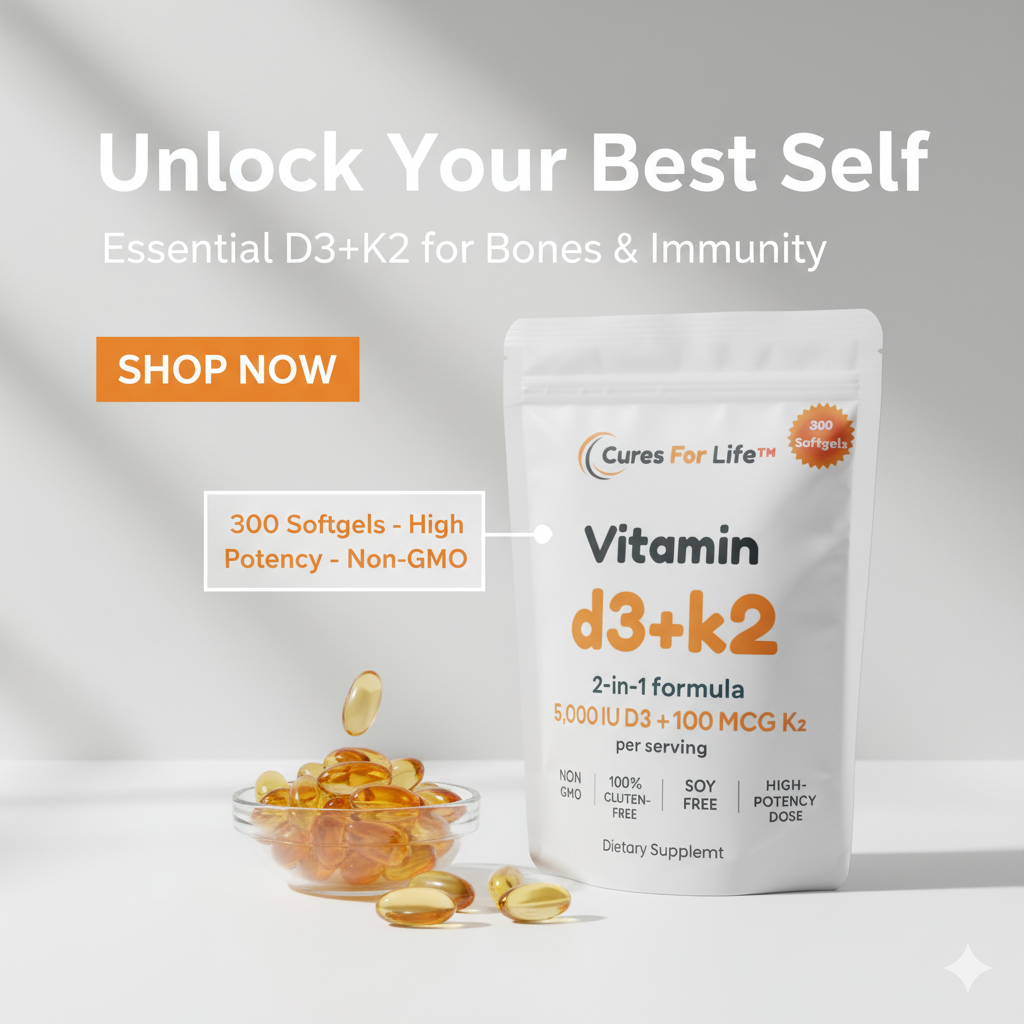 Vitamin D3 + K2 – 2-in-1 High Potency Formula – 300 Softgels