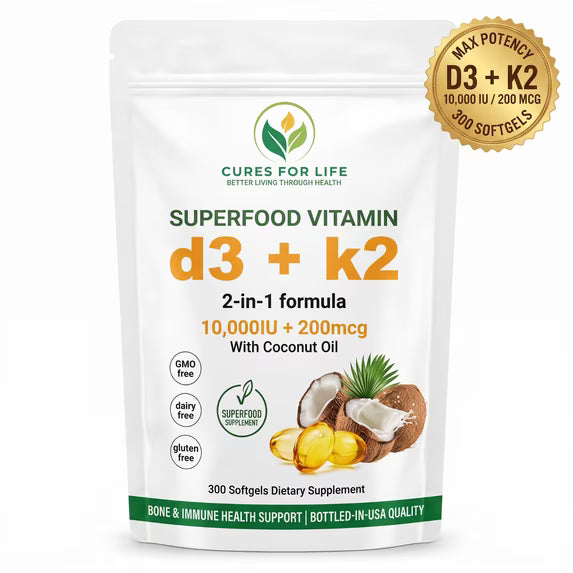 Vitamin D3 10000 IU with K2 MK-7 200 mcg, 300 Softgels